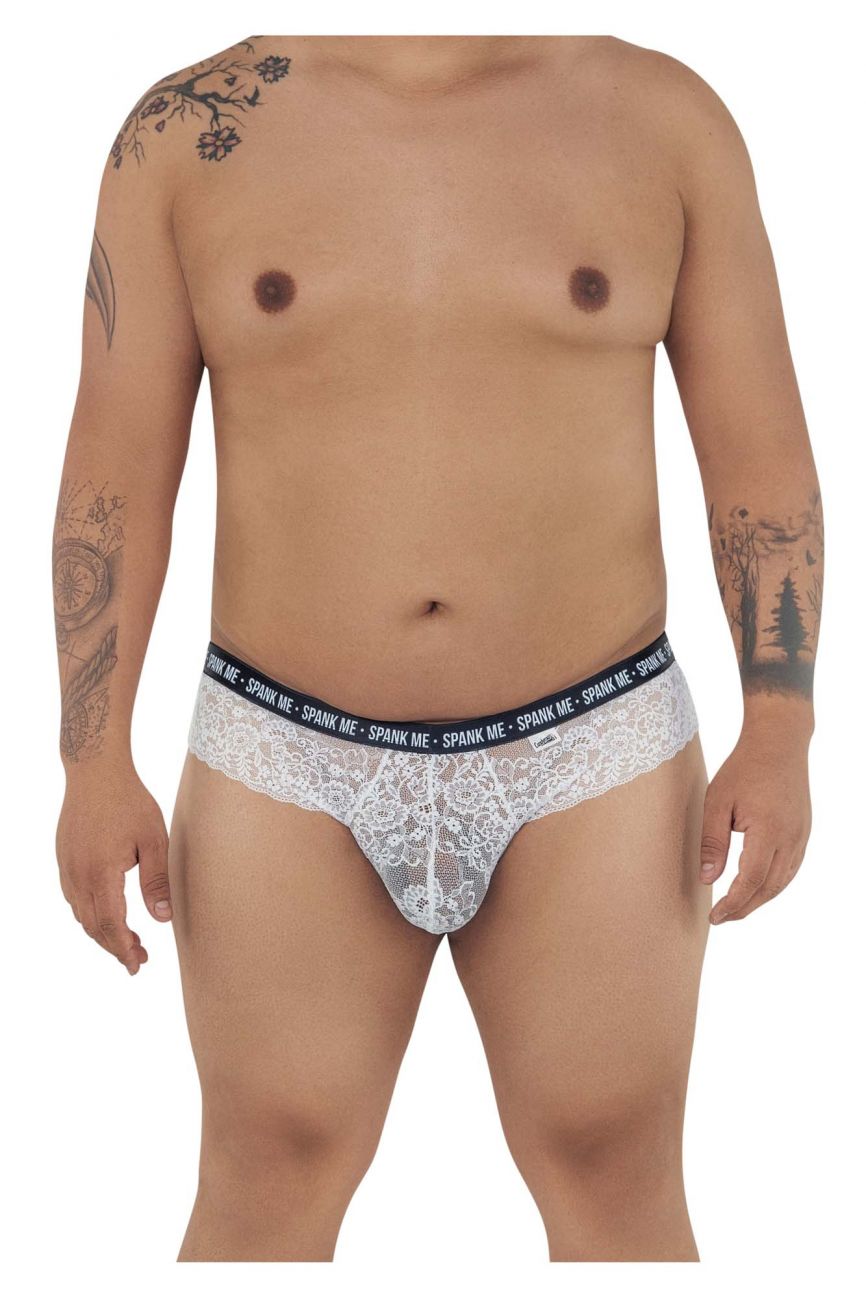 CandyMan 99615X Spank Me Lace Briefs White Plus Sizes