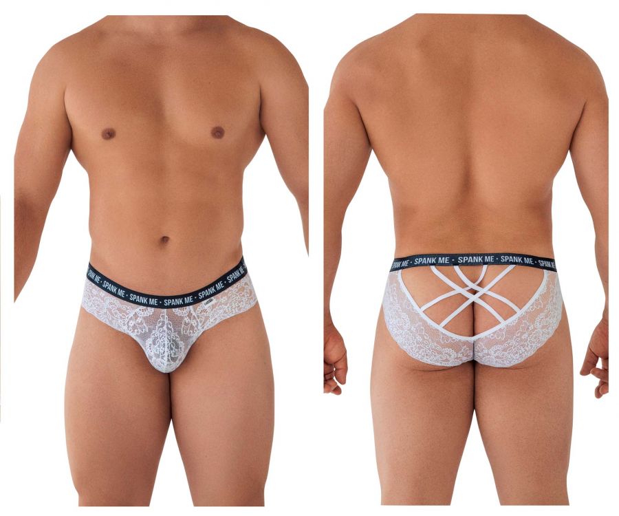 CandyMan 99615 Spank Me Lace Briefs White