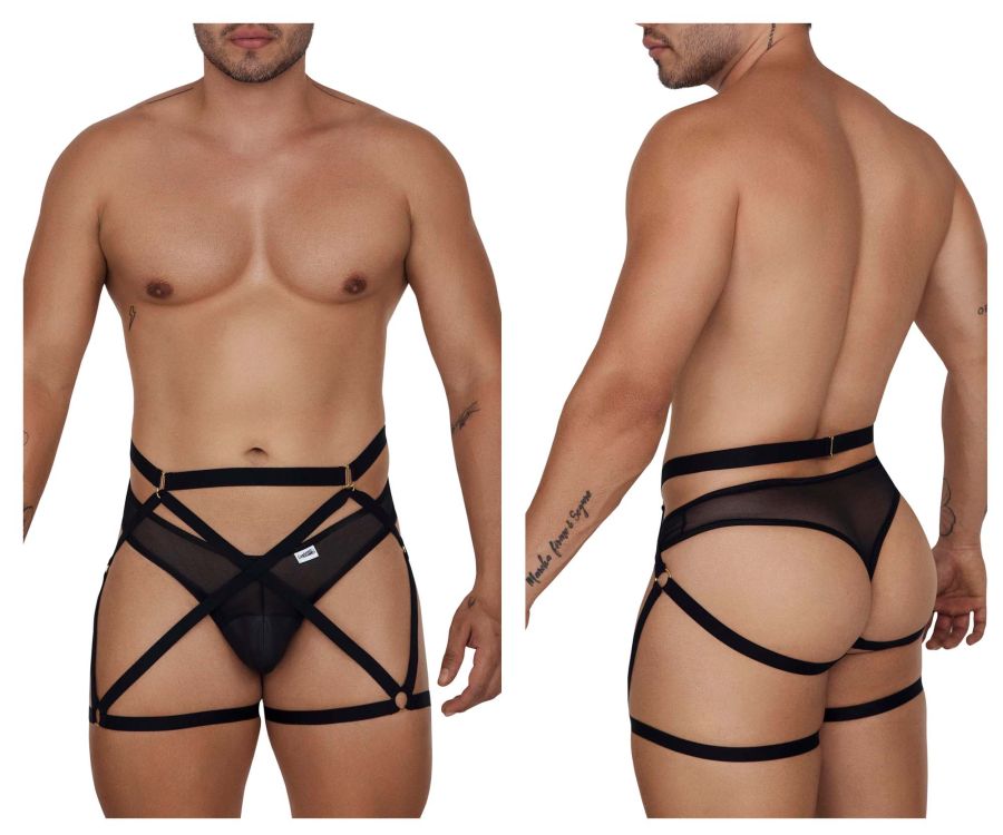 CandyMan 99674 Garter Thongs Two Piece Set Black