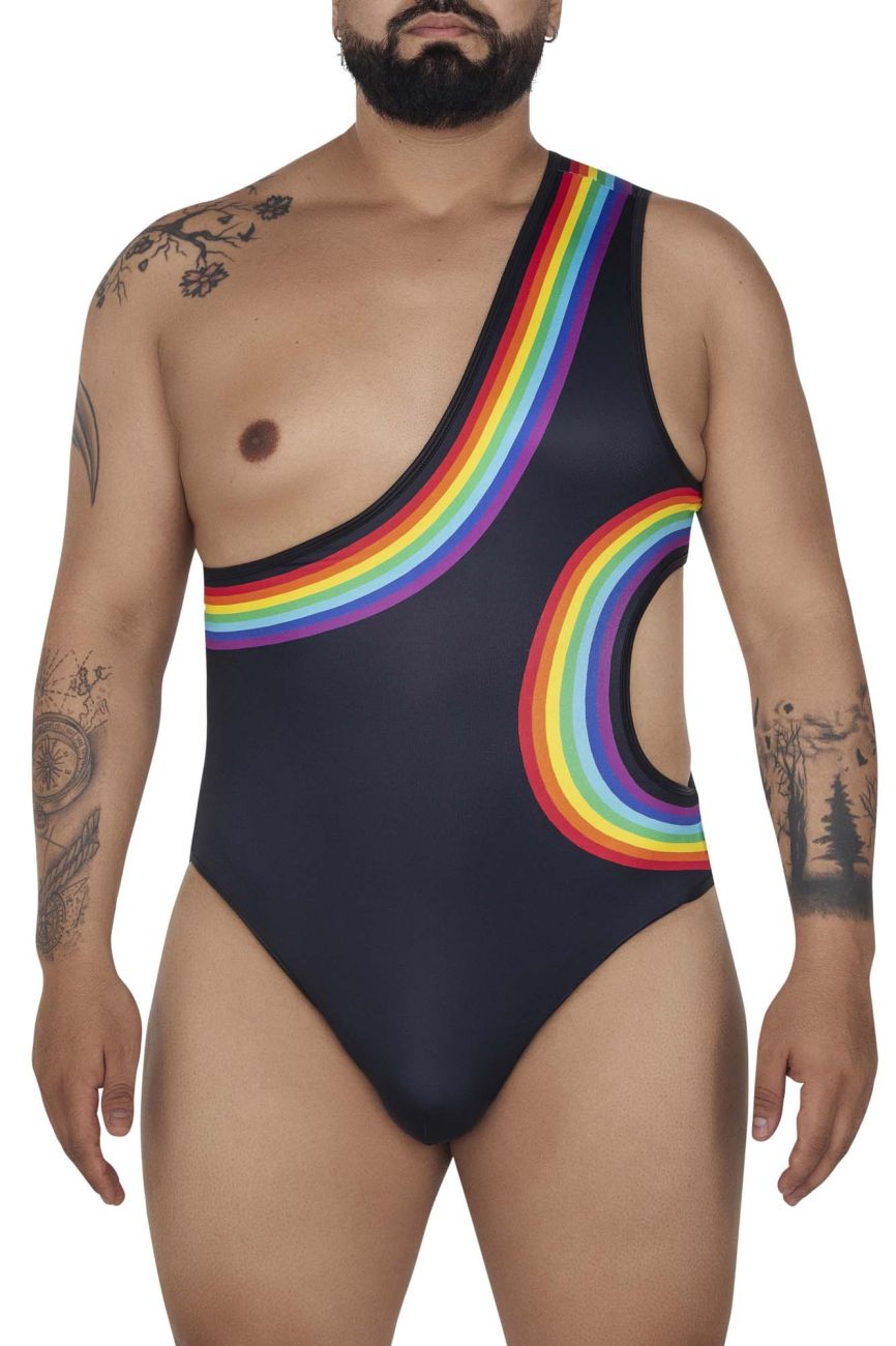 CandyMan 99702X Rainbow Bodysuit Black Plus Sizes
