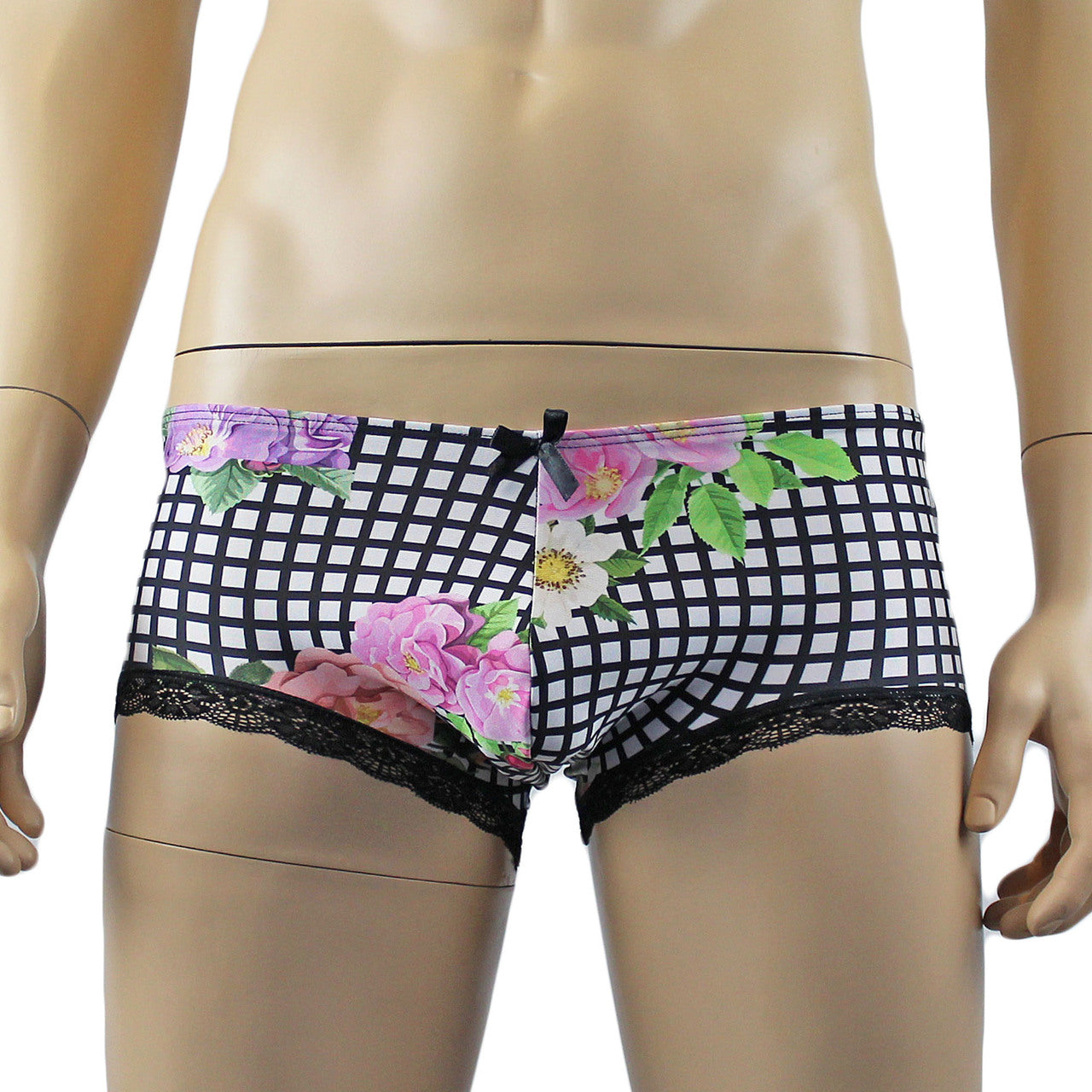 Mens Diana Bikini Boxer Briefs in a Flower, Checkered Print Spandex