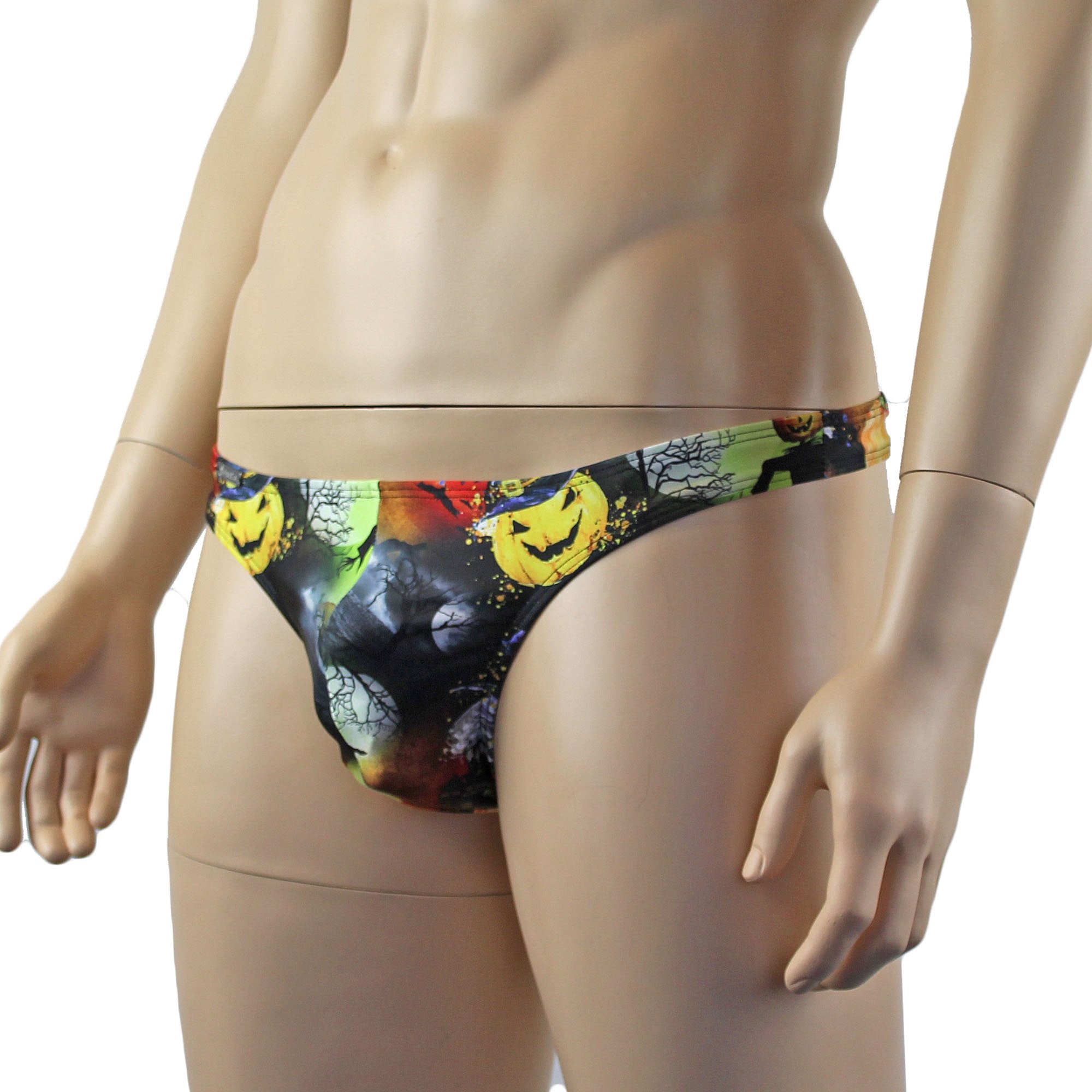 Mens Halloween Witches Pumpkins and Bats Full Front G string Thong