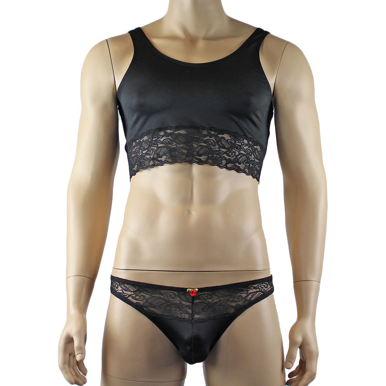Male Lingerie Bra Camisole Top with Capri Bikini (black plus other colours)
