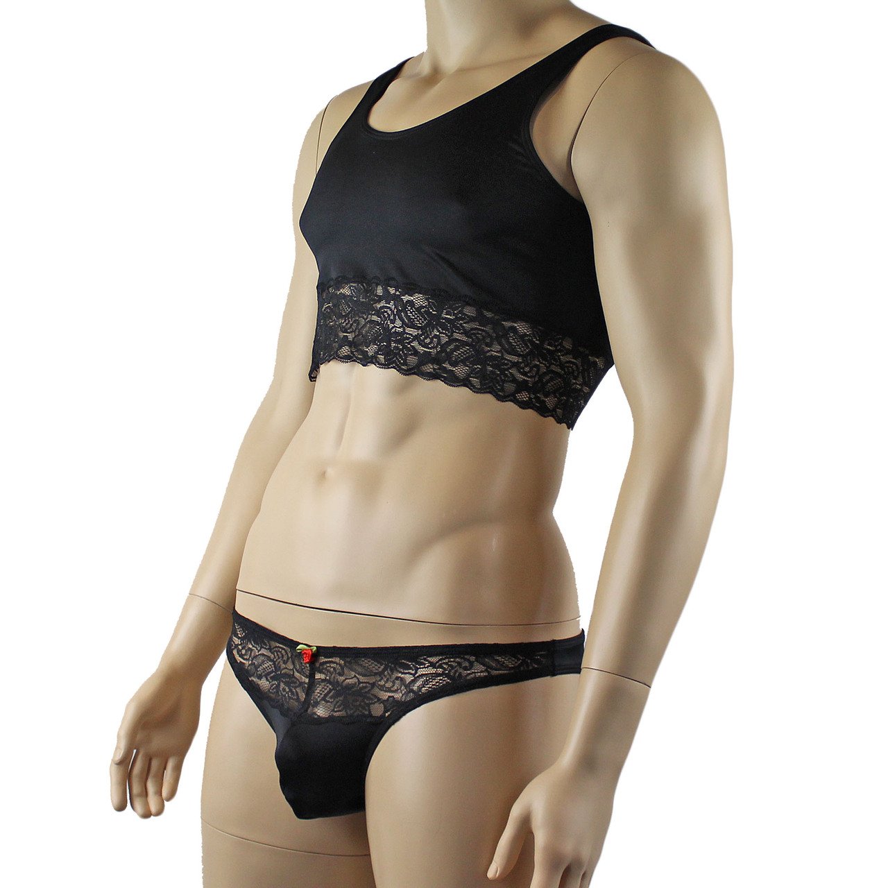 Male Lingerie Bra Camisole Top with Capri Bikini (black plus other colours)