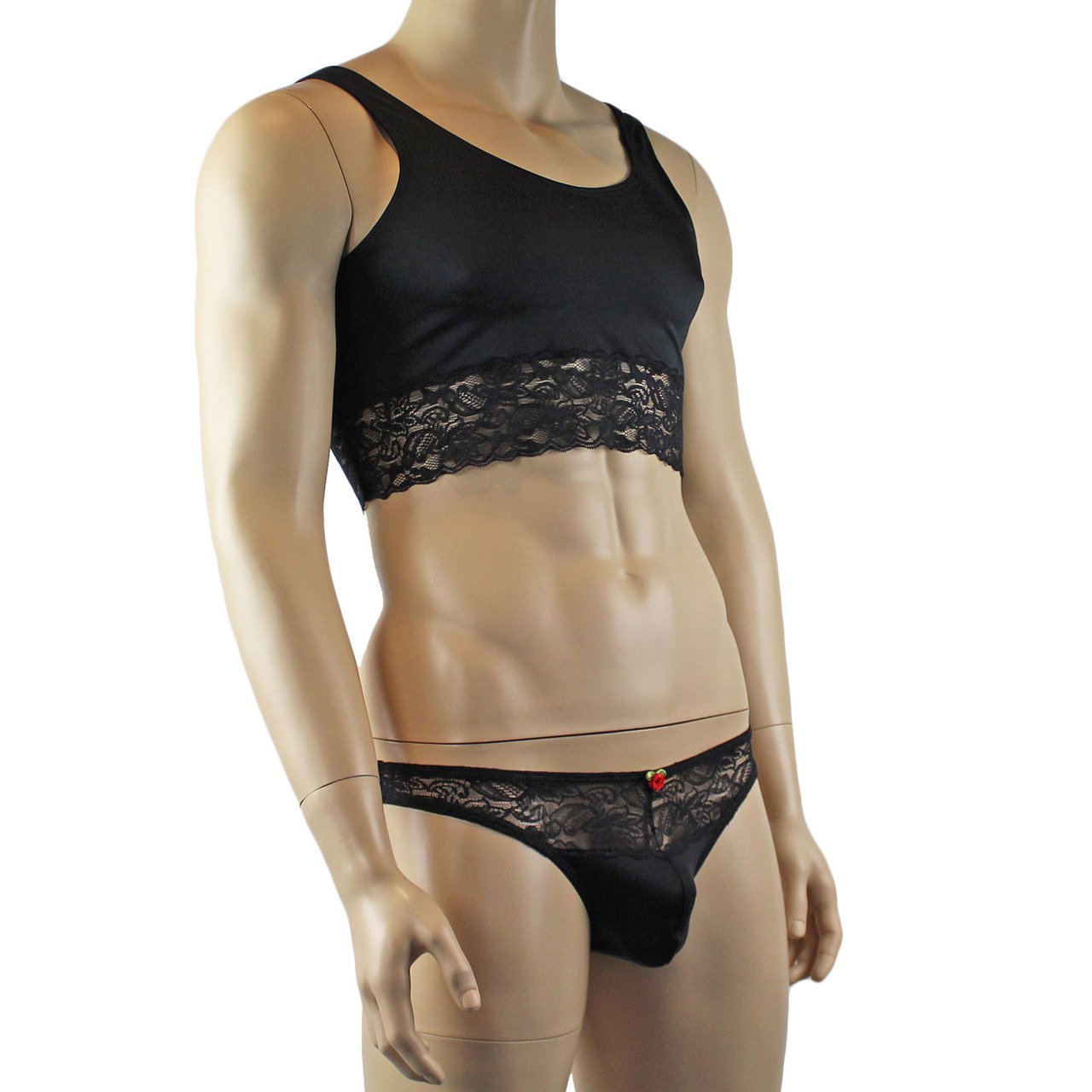 Male Lingerie Bra Camisole Top with Capri Bikini (black plus other colours)