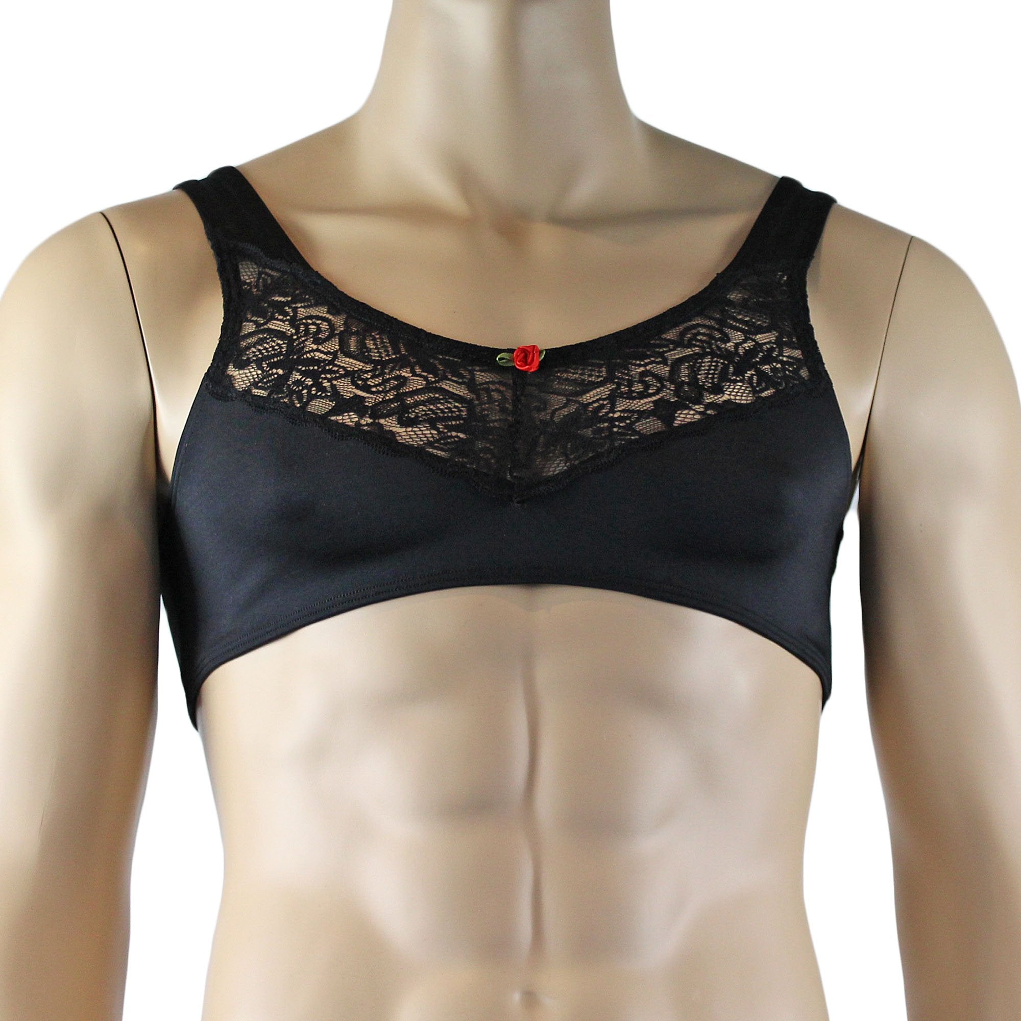 Male Penny Lingerie Bra Top with V Lace Front Black