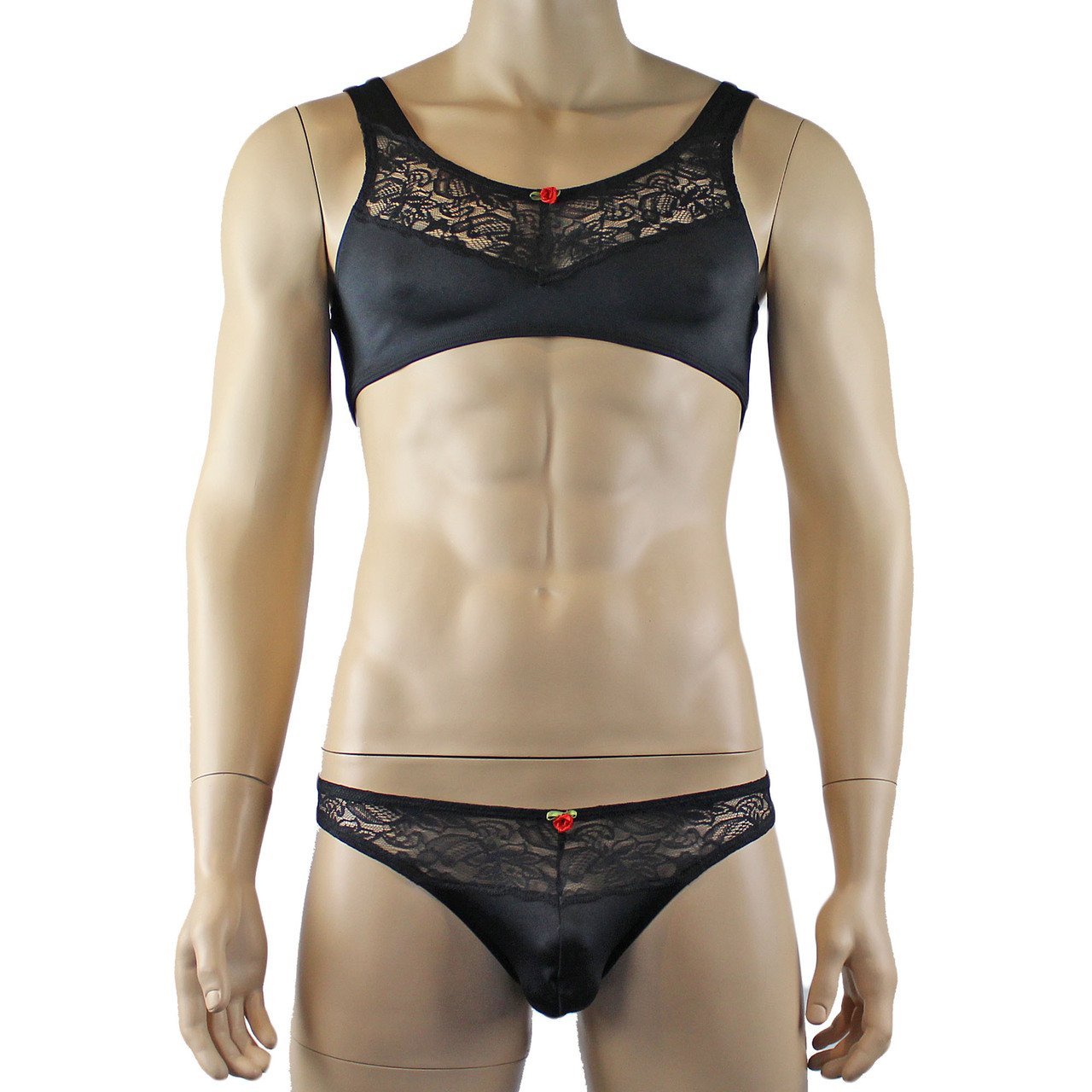 Male Lingerie Bra Top with V Lace front and Capri Bikini (black plus other colours)