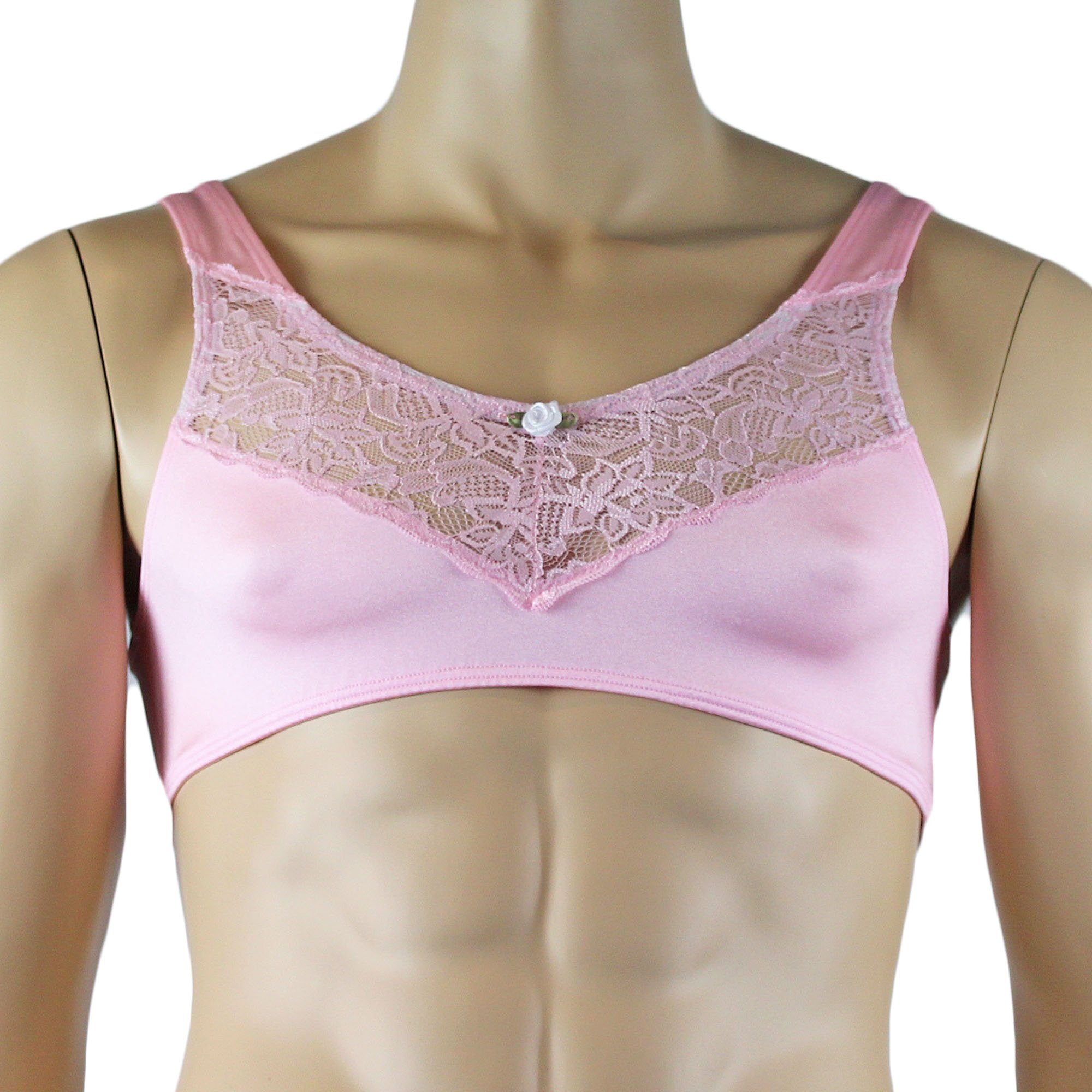 Male Penny Lingerie Bra Top with V Lace Front Light Pink