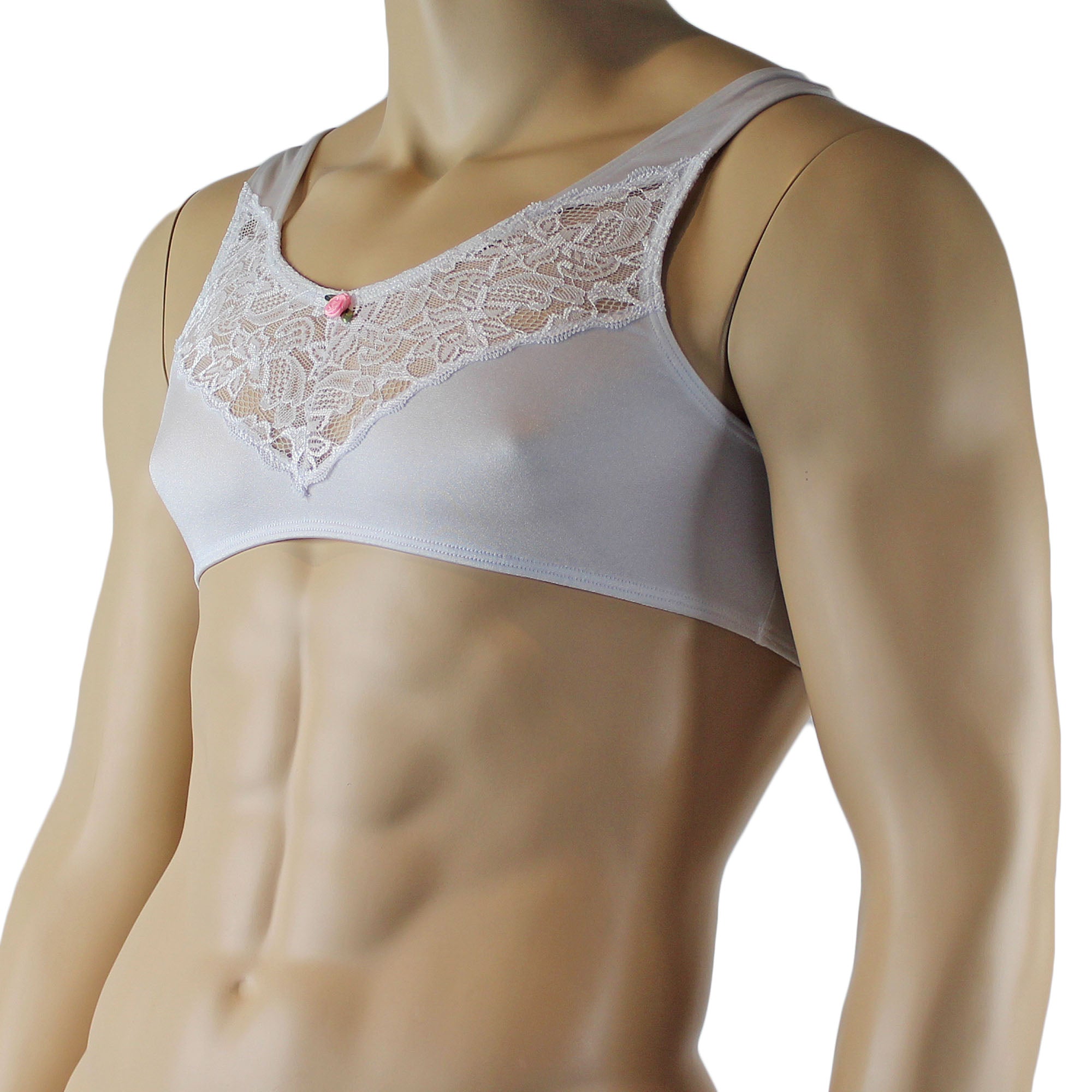 Male Penny Lingerie Bra Top with V Lace Front White