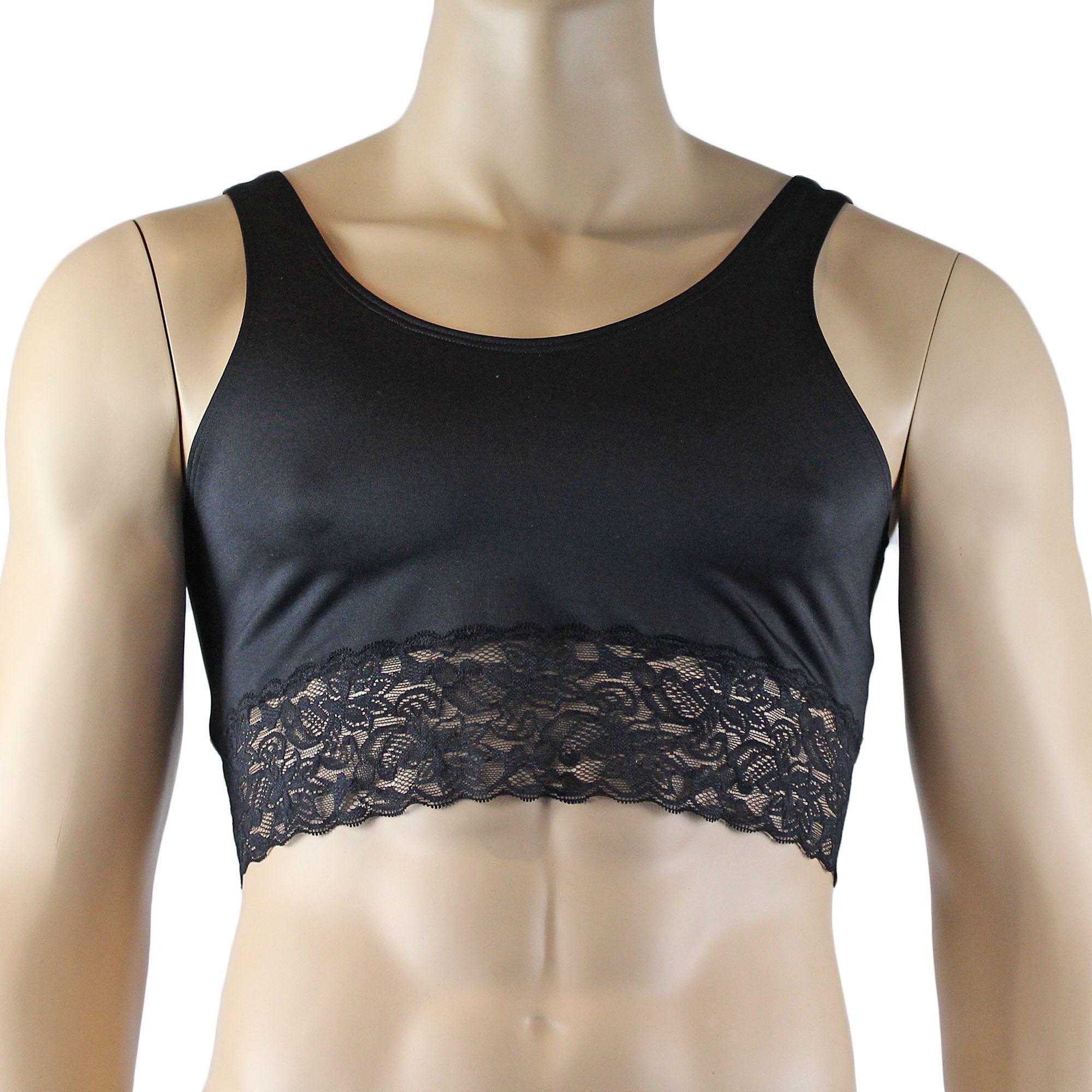 Male Penny Lingerie Bra Camisole Top with Lace Black