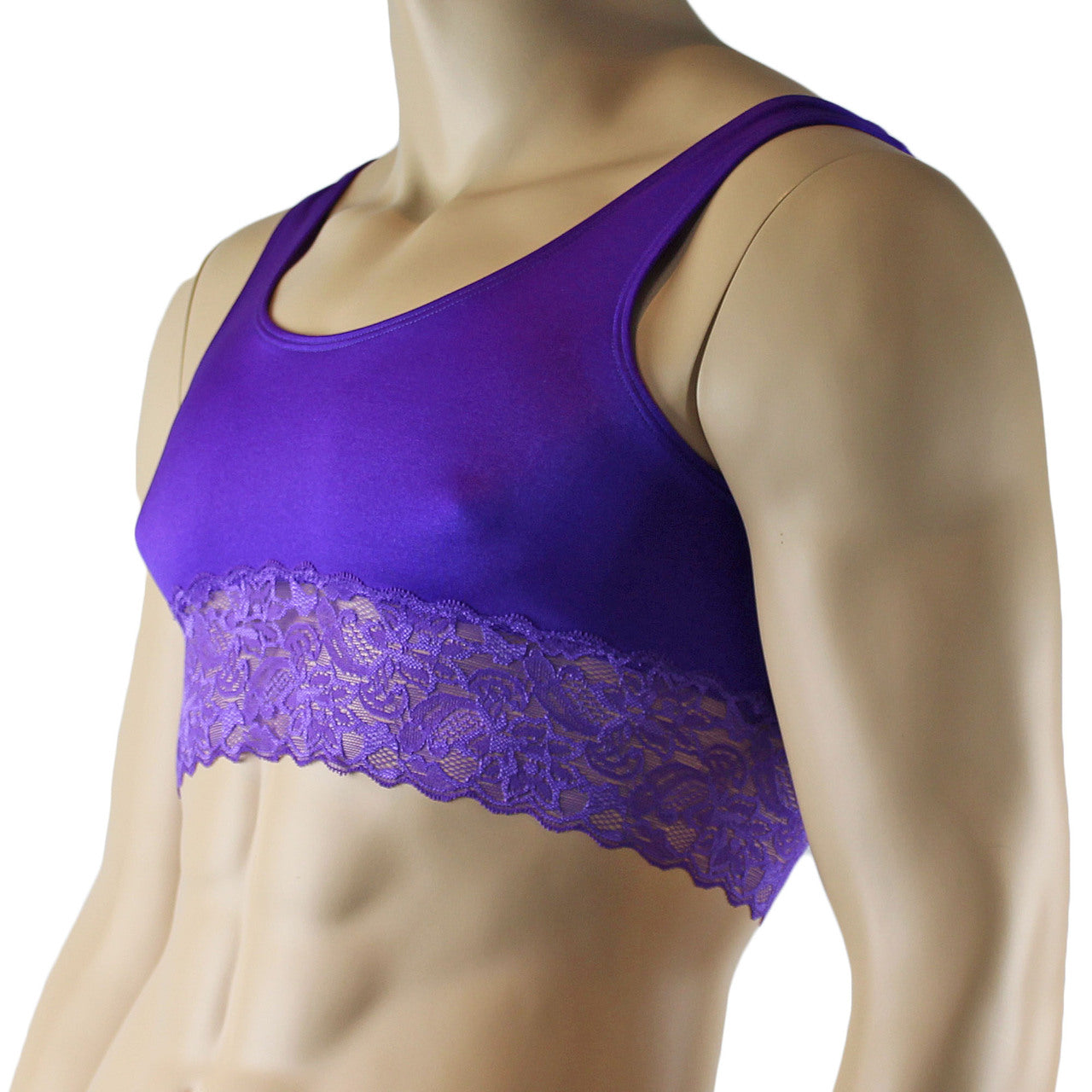 Male Penny Lingerie Bra Camisole Top with Lace Purple