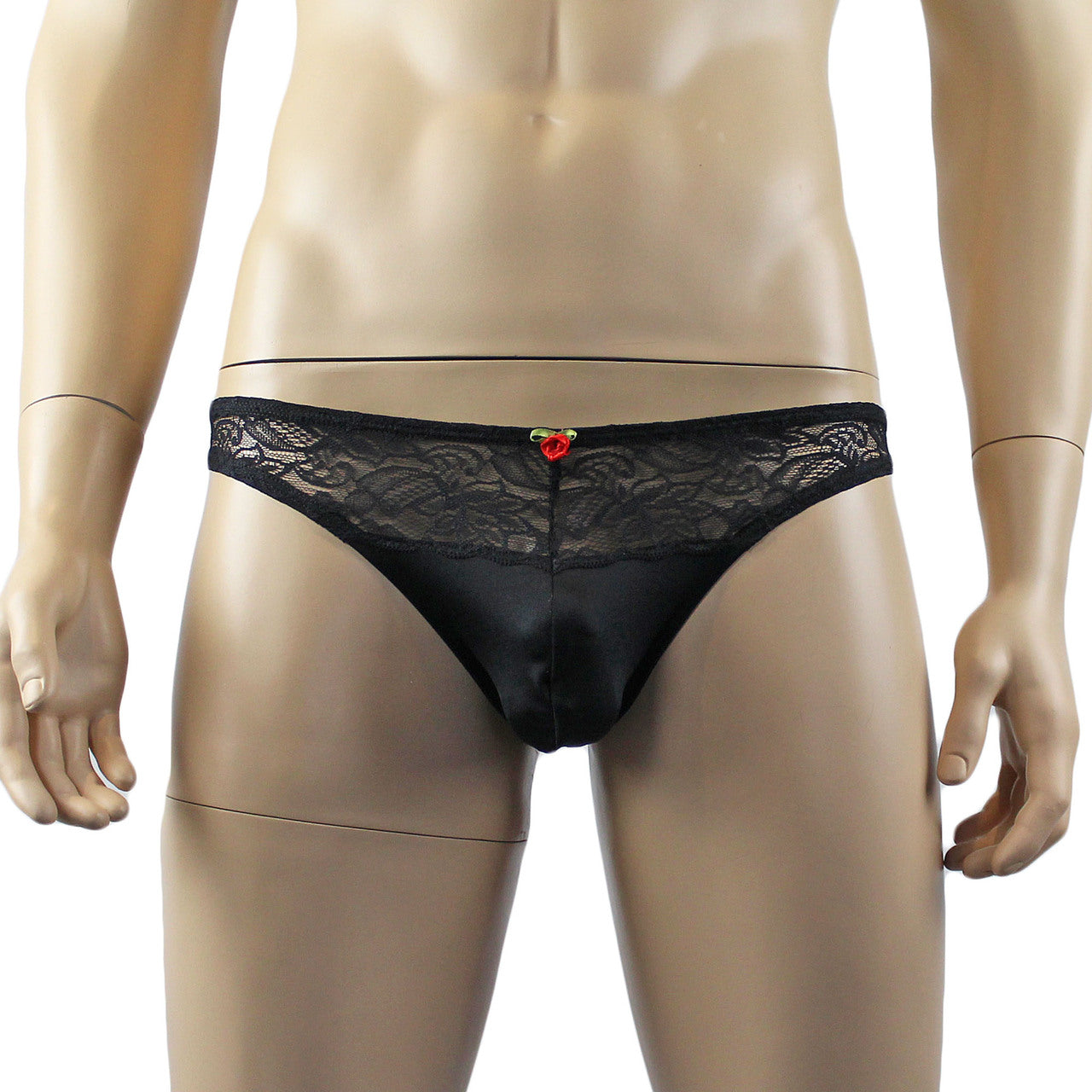 Male Penny Lingerie Stretch Spandex Capri Bikini with Lace Black