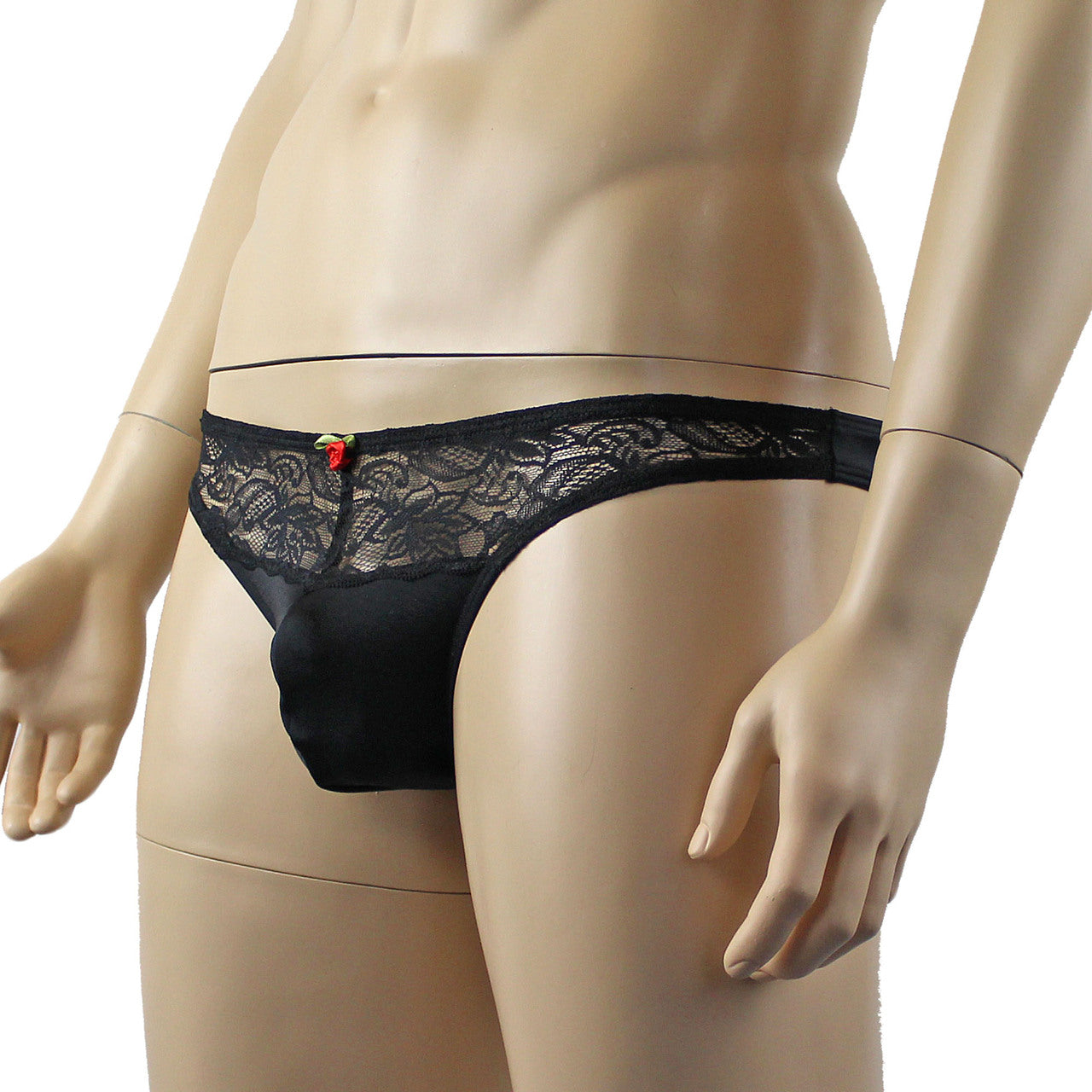 Male Penny Lingerie Stretch Spandex Capri Bikini with Lace Black