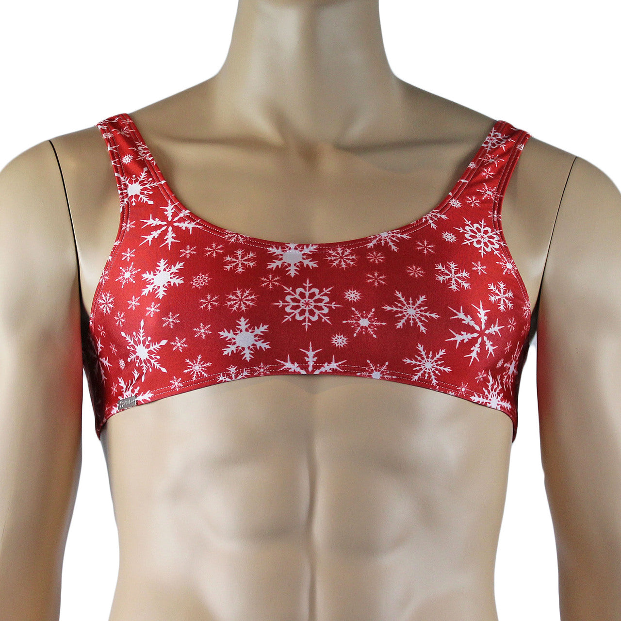 Mens Christmas Snowflake Print Spandex Bra Top Red and White