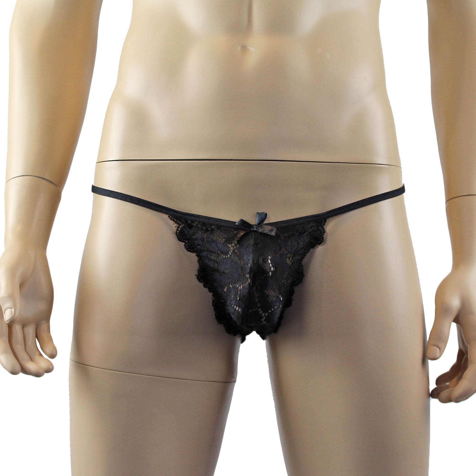 Mens Sweetheart Scalloped Shiny Lace Bra Top and Panty Black