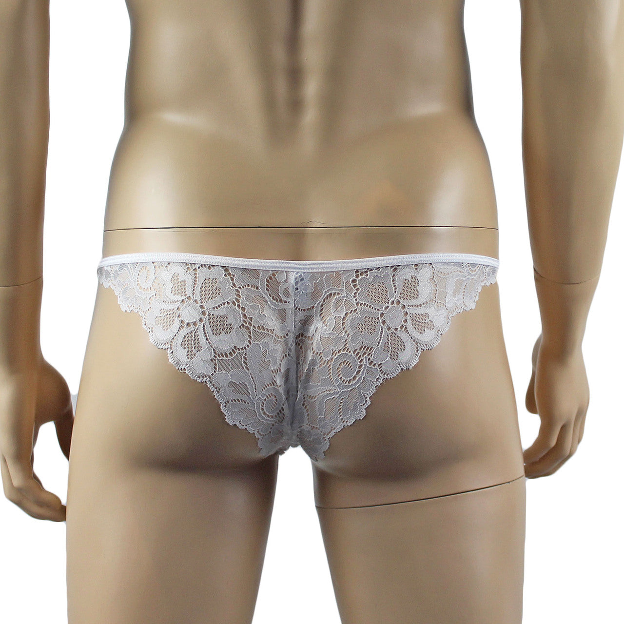 Mens Sweetheart Scalloped Shiny Lace Bra Top and Panty White