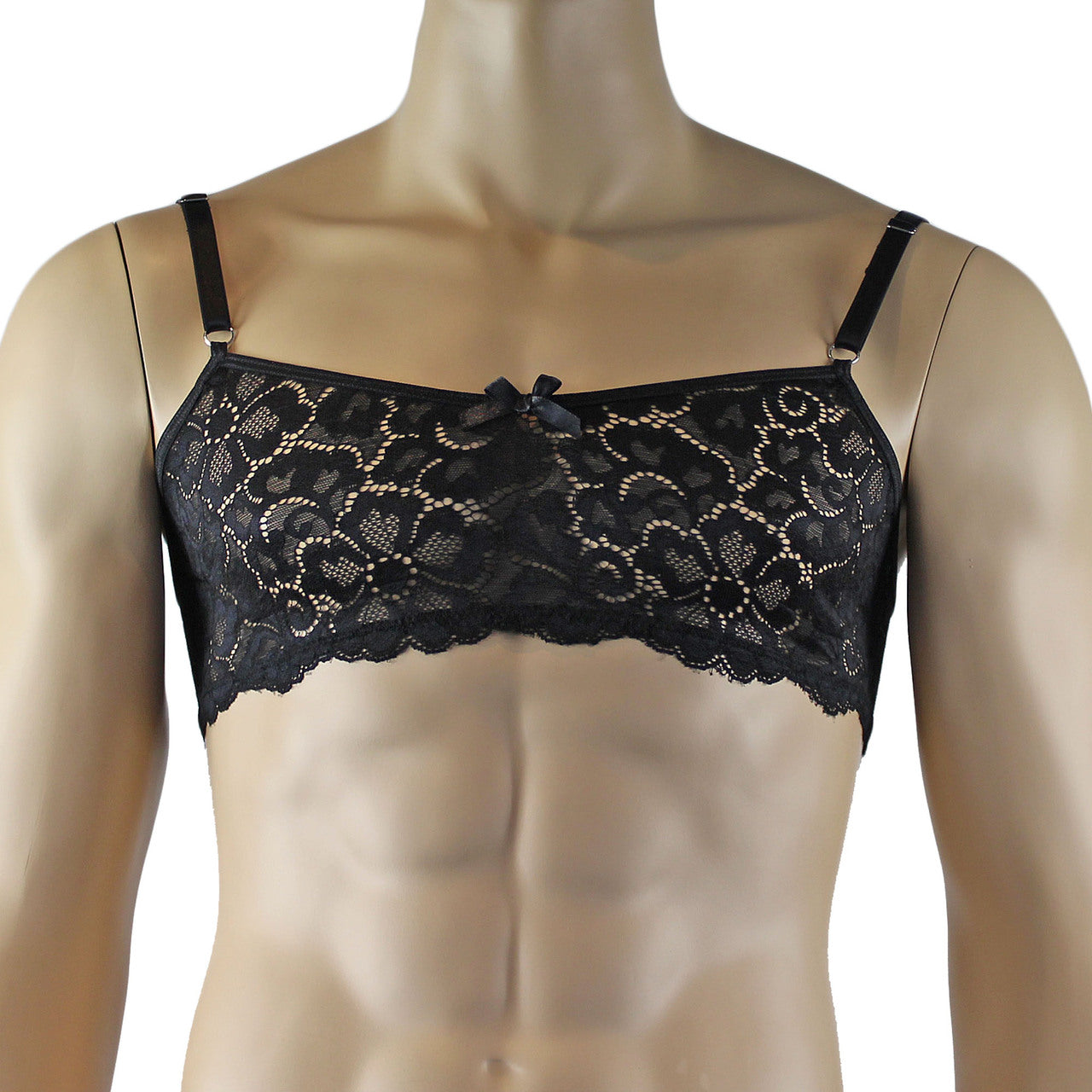 Mens Sweetheart Scalloped Shiny Lace Bra Top for Males (black plus other colours)