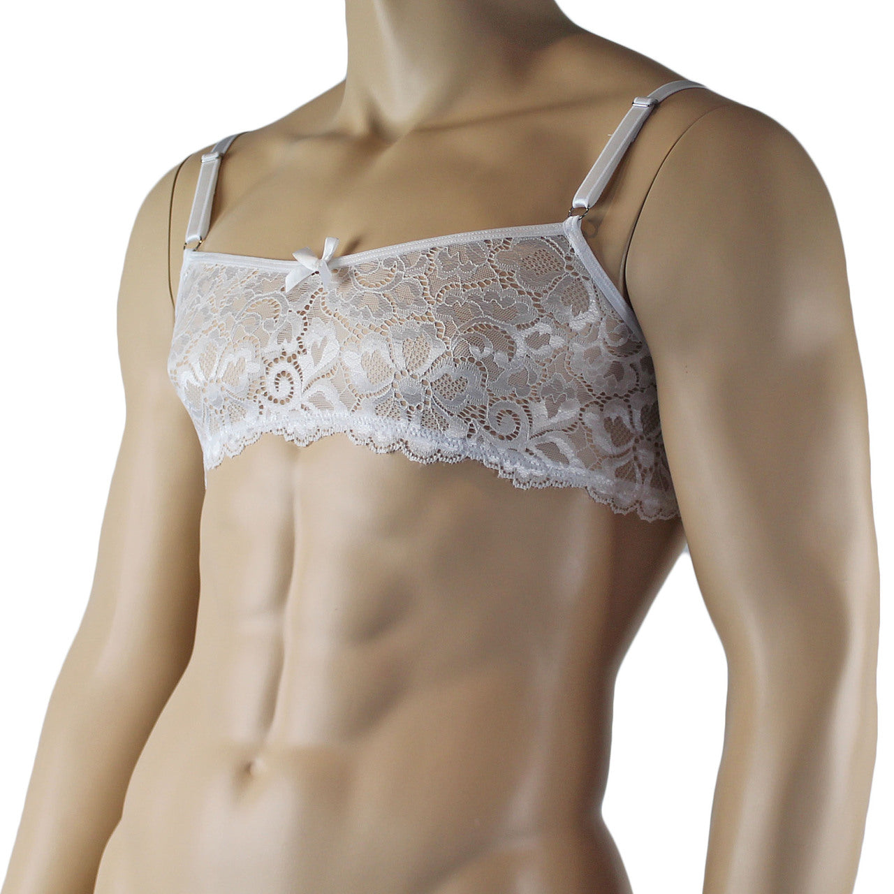 Mens Sweetheart Scalloped Shiny Lace Bra Top for Males (white plus other colours)
