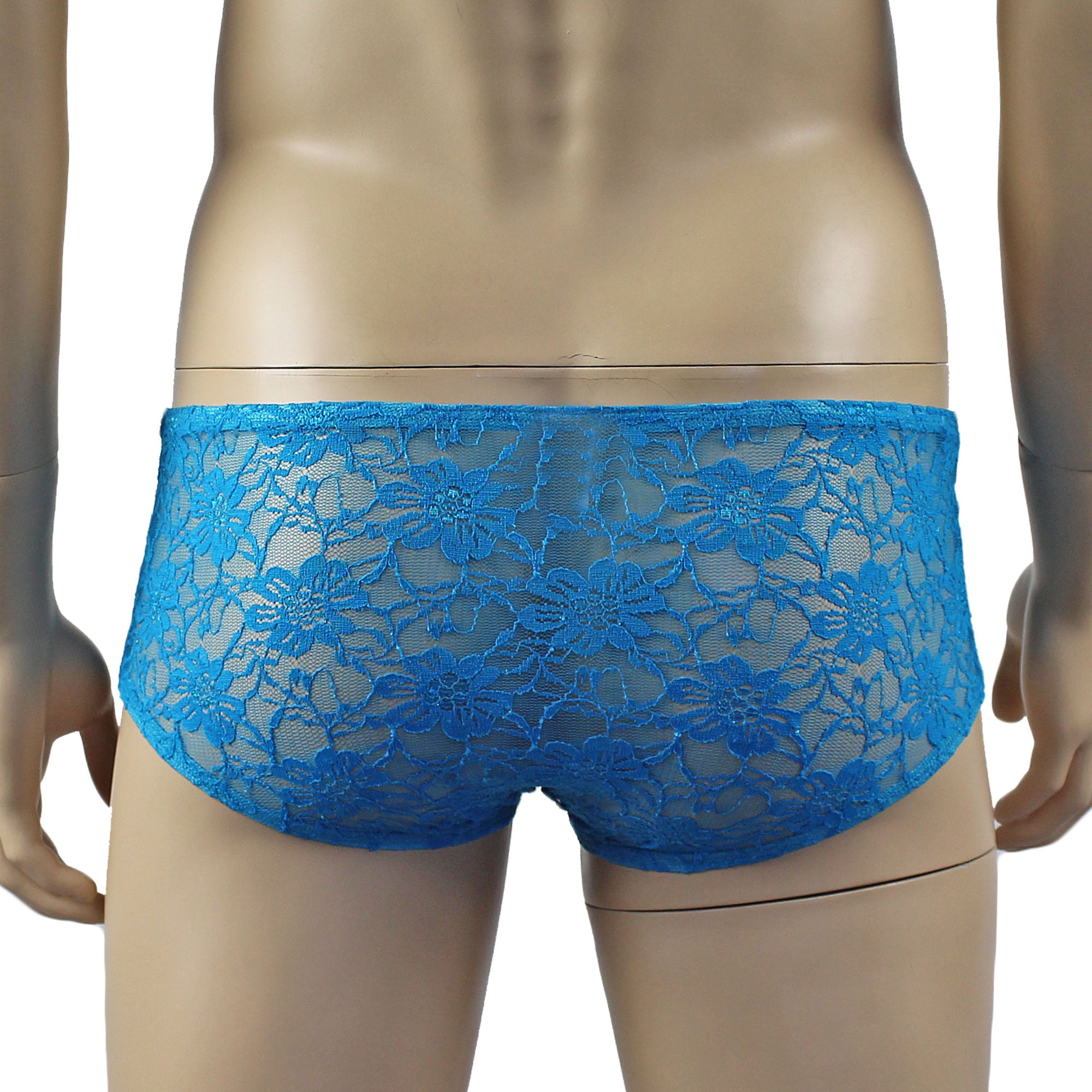 Mens Sexy Lingerie Stretch Lace  Male Panty Bikini Brief Turquoise