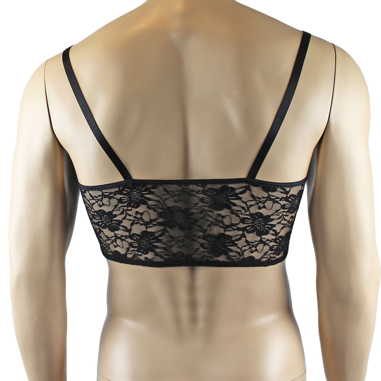 Mens Sexy Lace Crop Bra Top Camisole and Male Lingerie Panty Briefs Black