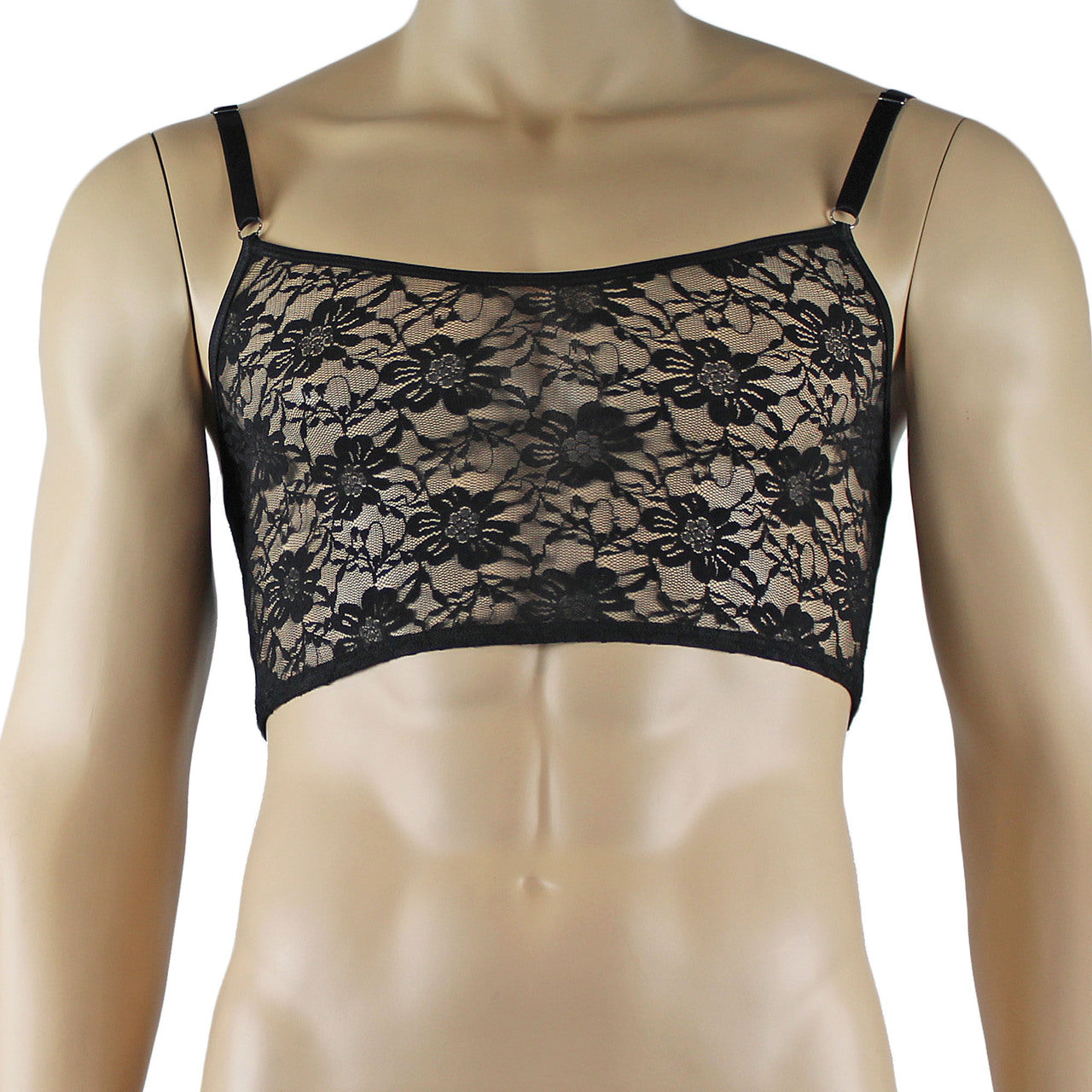 Mens Sexy Lace Crop Top Bra and Matching Lace Thong Black