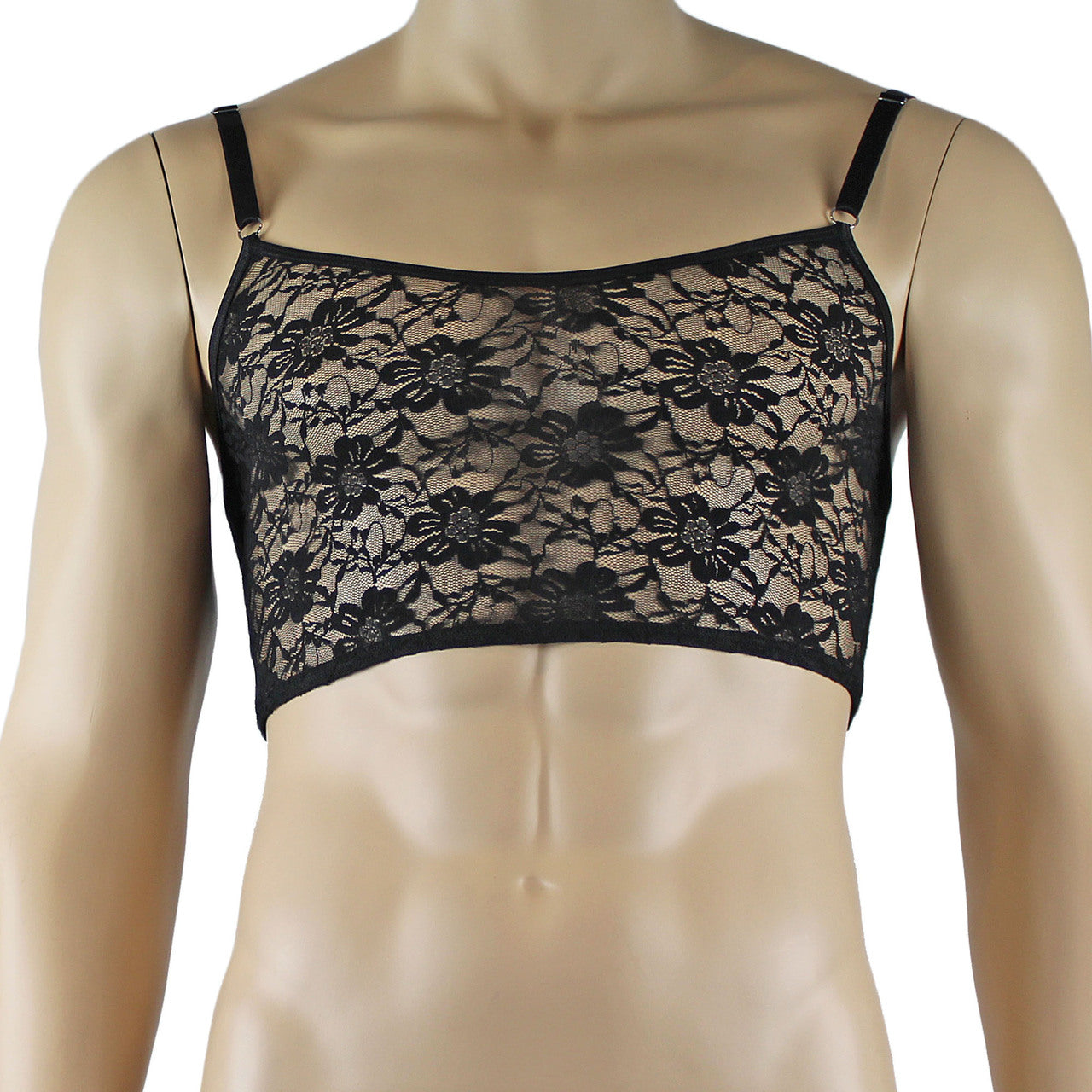 Mens Sexy Lace Crop Bra Top Camisole and Male Lingerie Panty Briefs Black