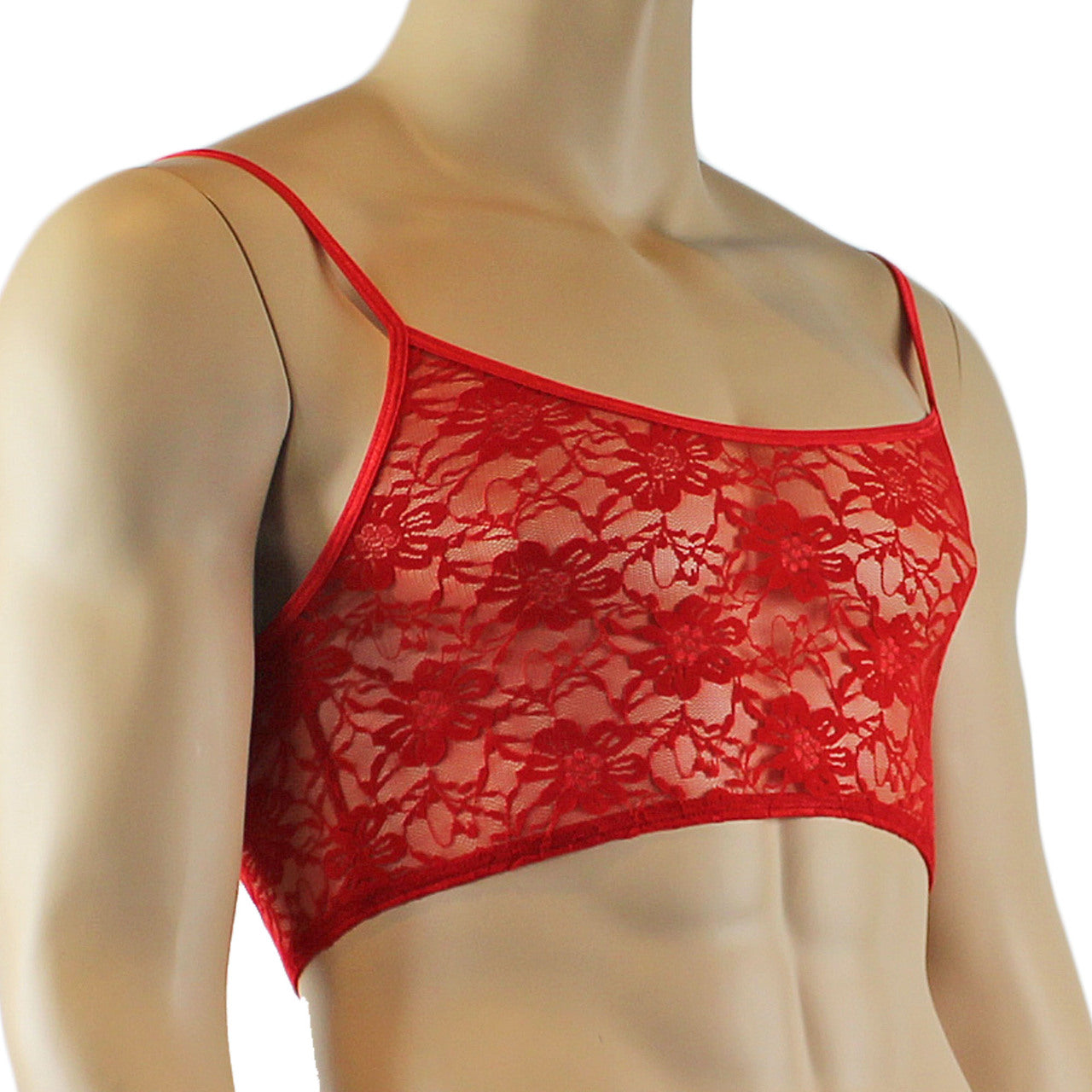 Mens Sexy Lace Crop Bra Top Camisole Male Lingerie Red