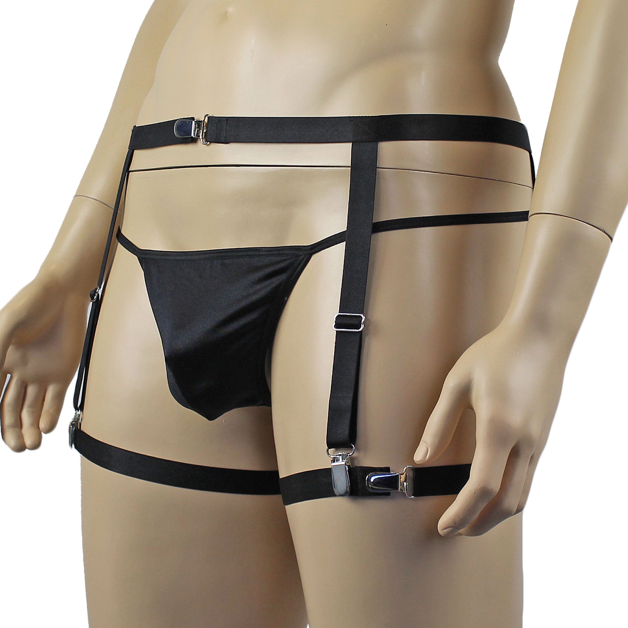 Unisex Zoe Garterbelt with Clips, Detachable Adjustable Leg Bands Black