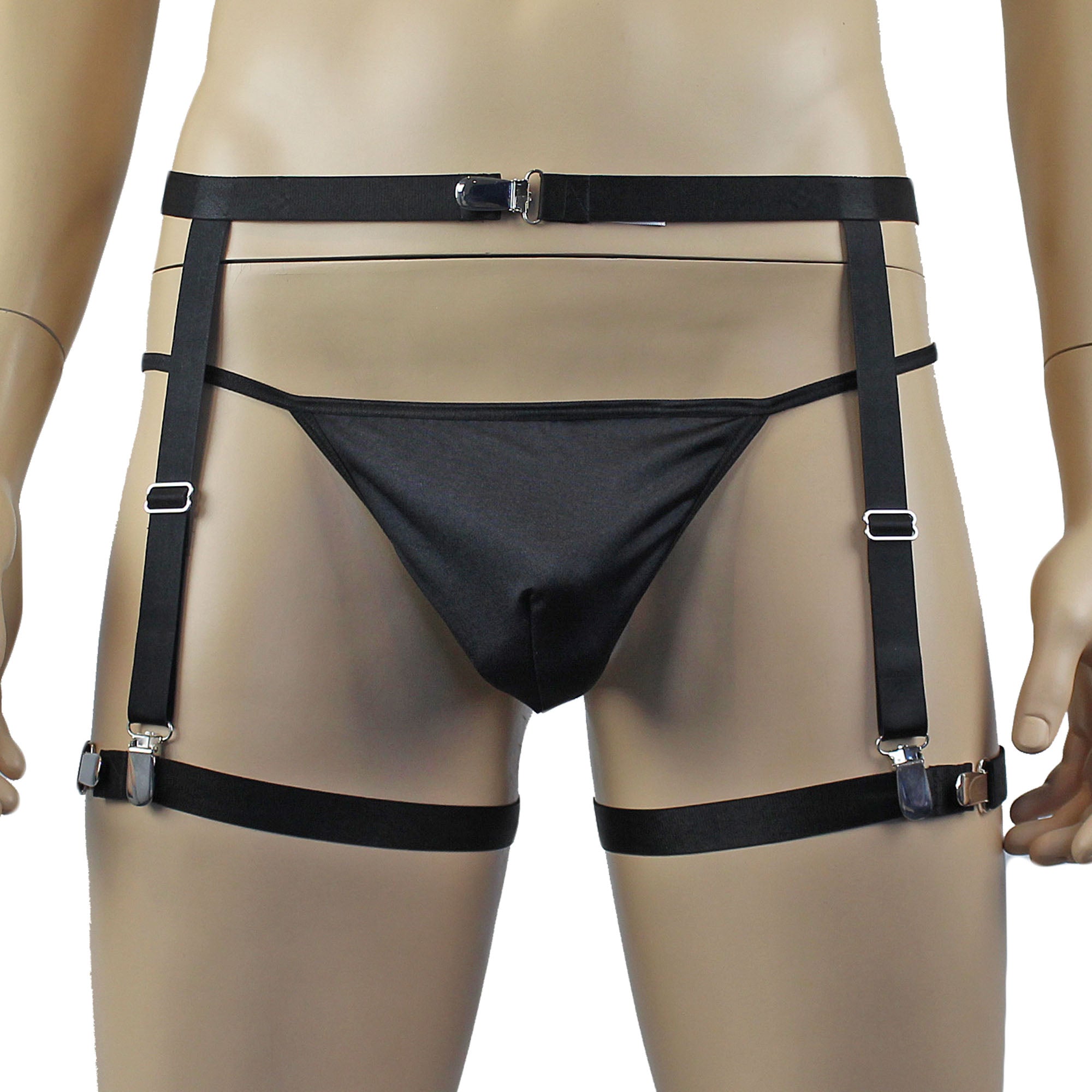 Unisex Zoe Garterbelt with Clips, Detachable Adjustable Leg Bands Black