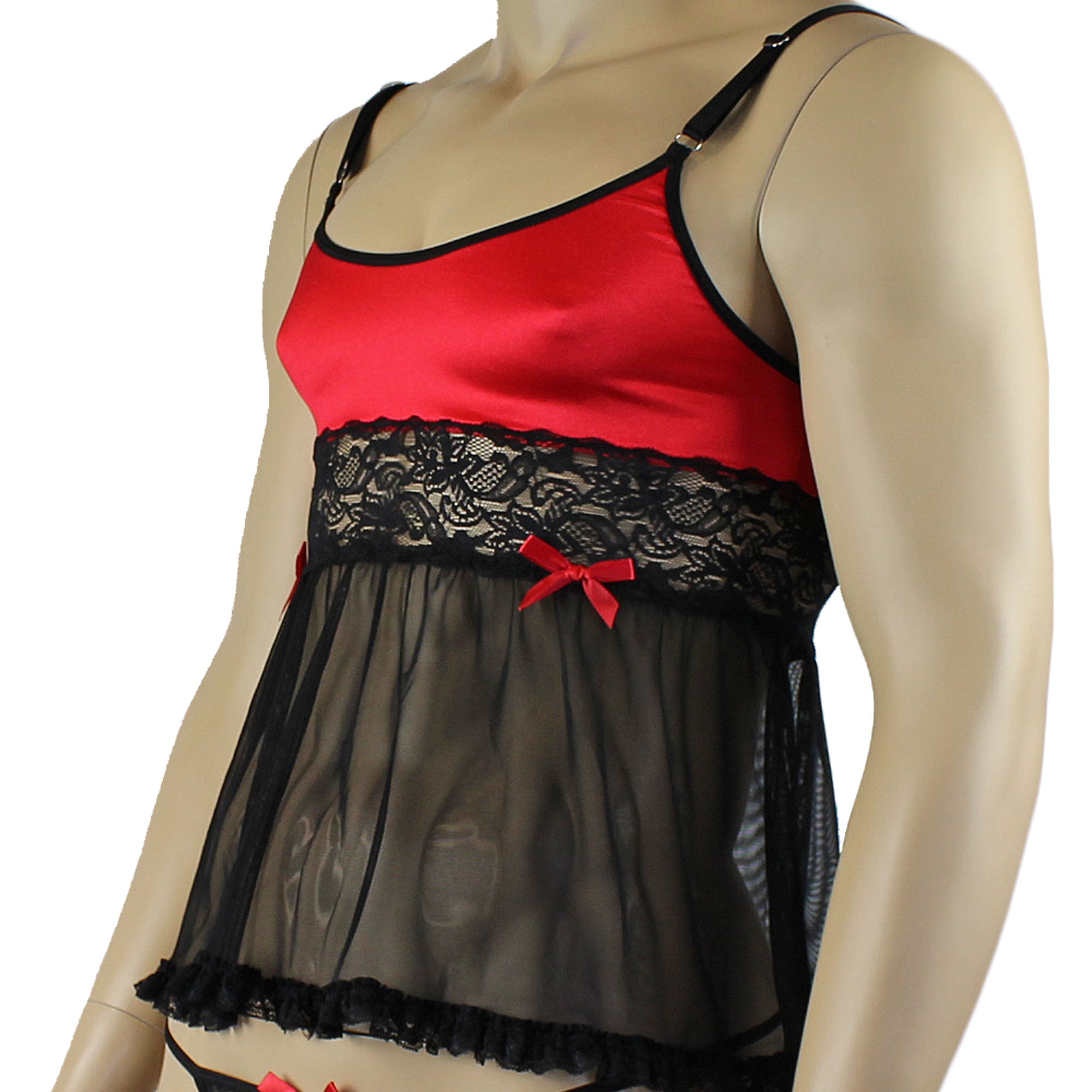 Mens Joanne Mini Babydoll Camisole - Sizes up to 3XL Red & Black Lace