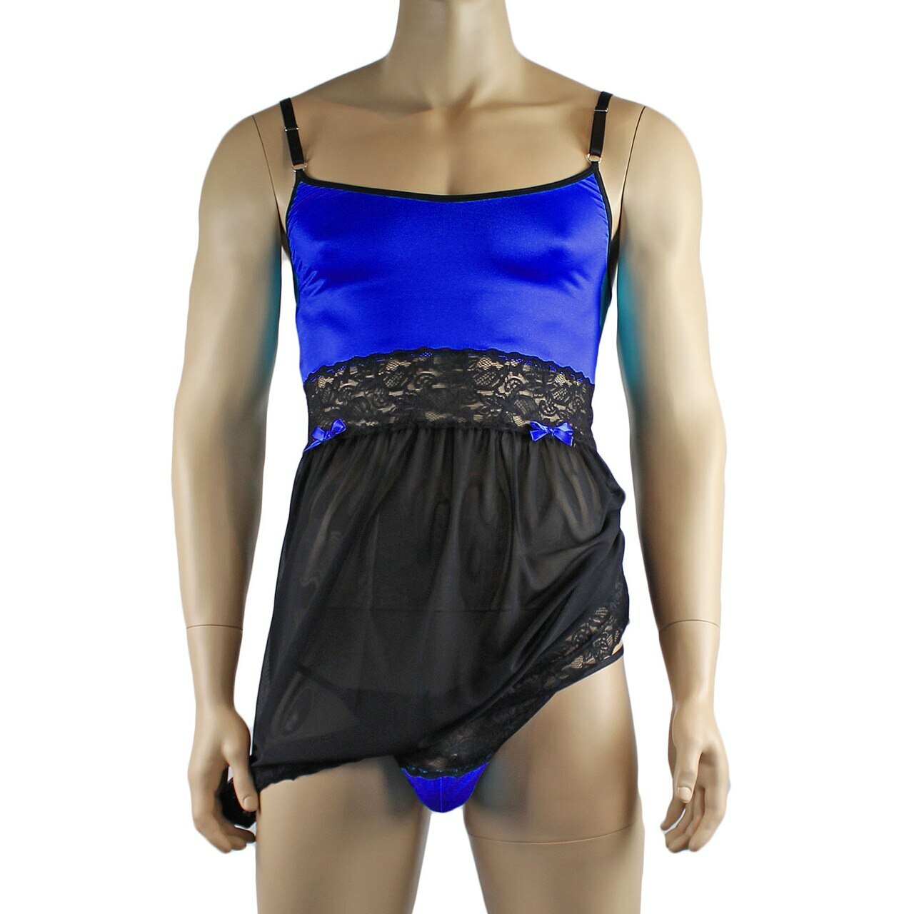 Mens Joanne Sexy Lingerie Nightwear Chemise with G string - Sizes up to 3XL Blue & Black