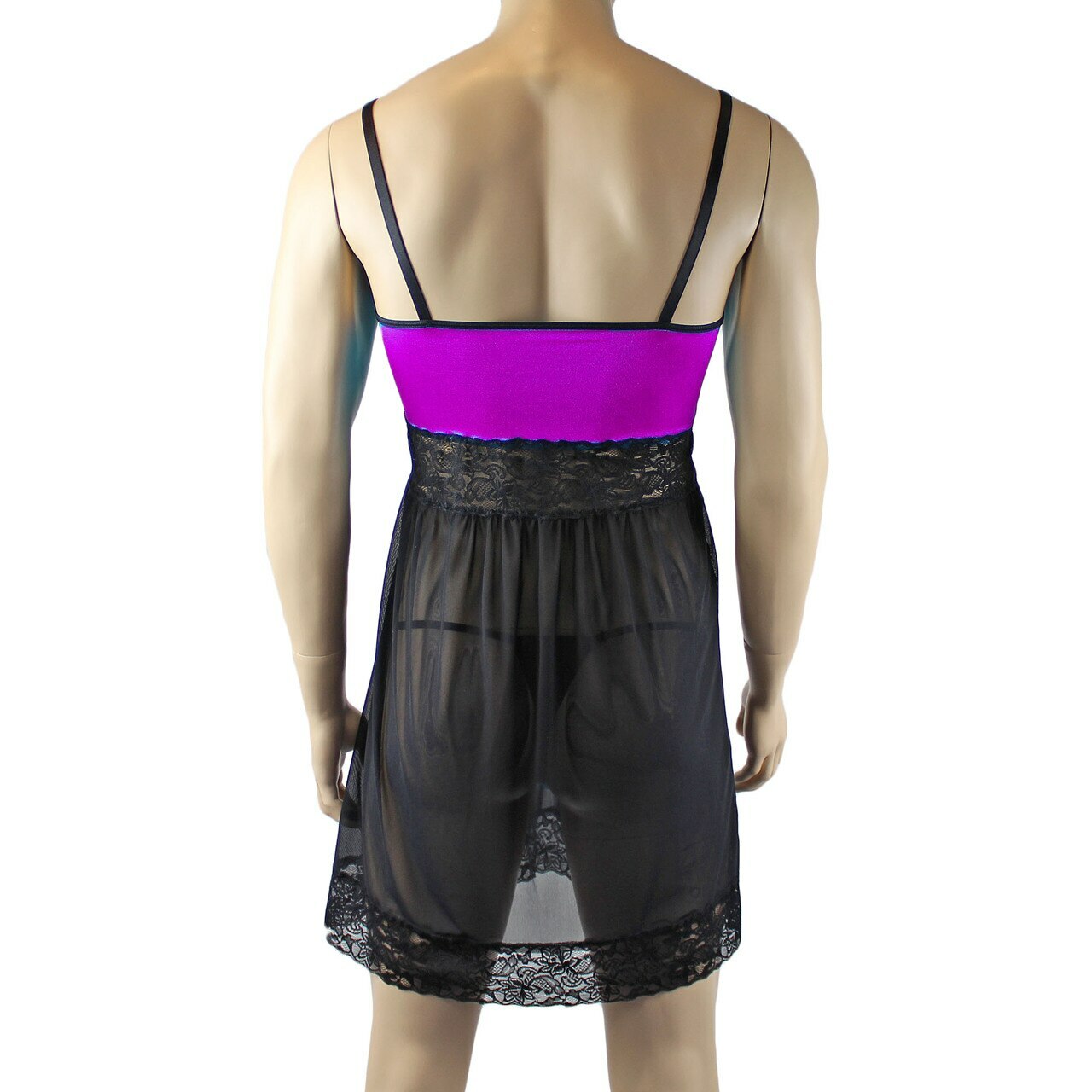 Mens Joanne Sexy Lingerie Nightwear Chemise with G string - Sizes up to 3XL Purple & Black