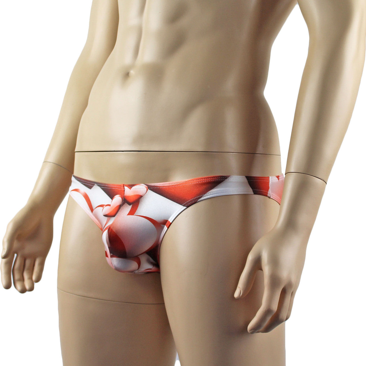 Male Big Heart Print Lingerie Bikini Brief with Sexy Back