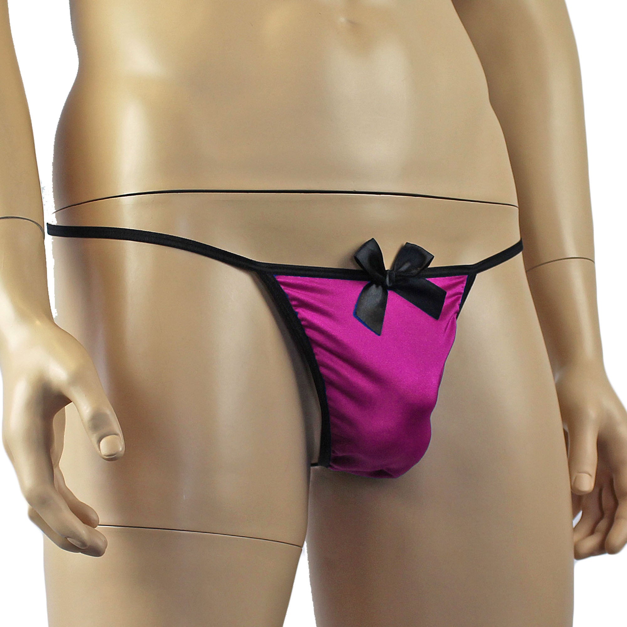 Mens Big Bow Mini Pouch G string Raspberry