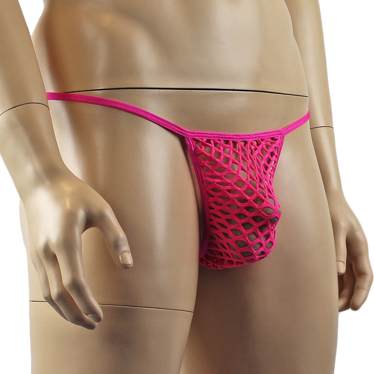 Mens Big Net Lingerie See-through Pouch G string Hot Pink