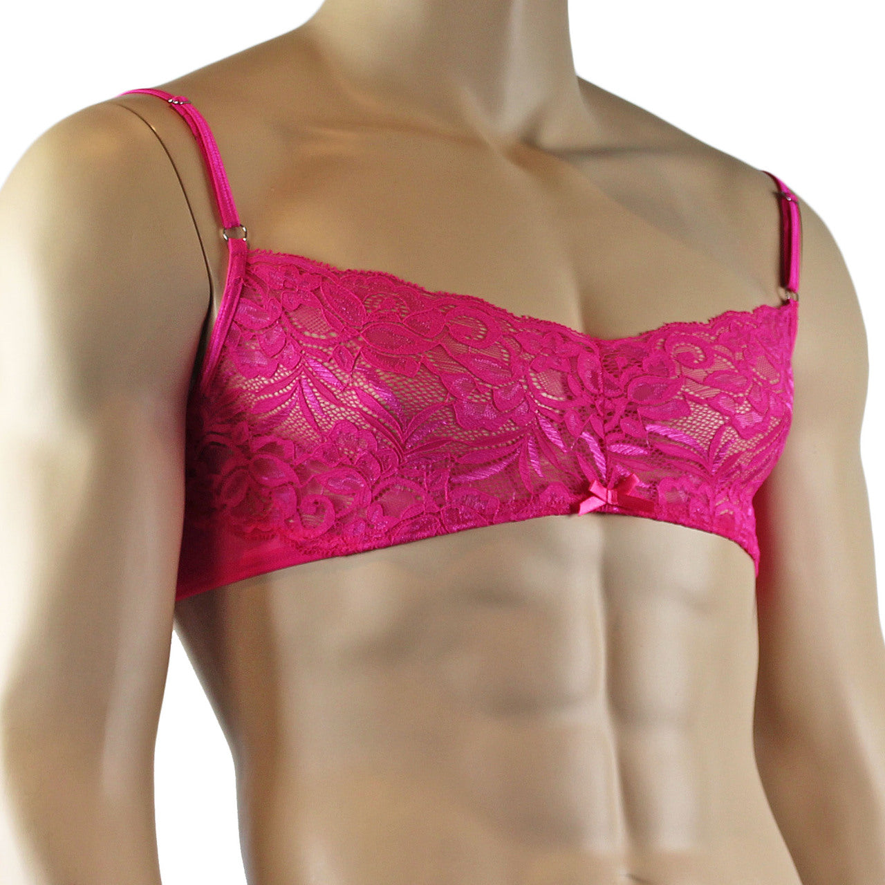 Mens Kristy Lace & Mesh Bra Top with thin Straps Hot Pink