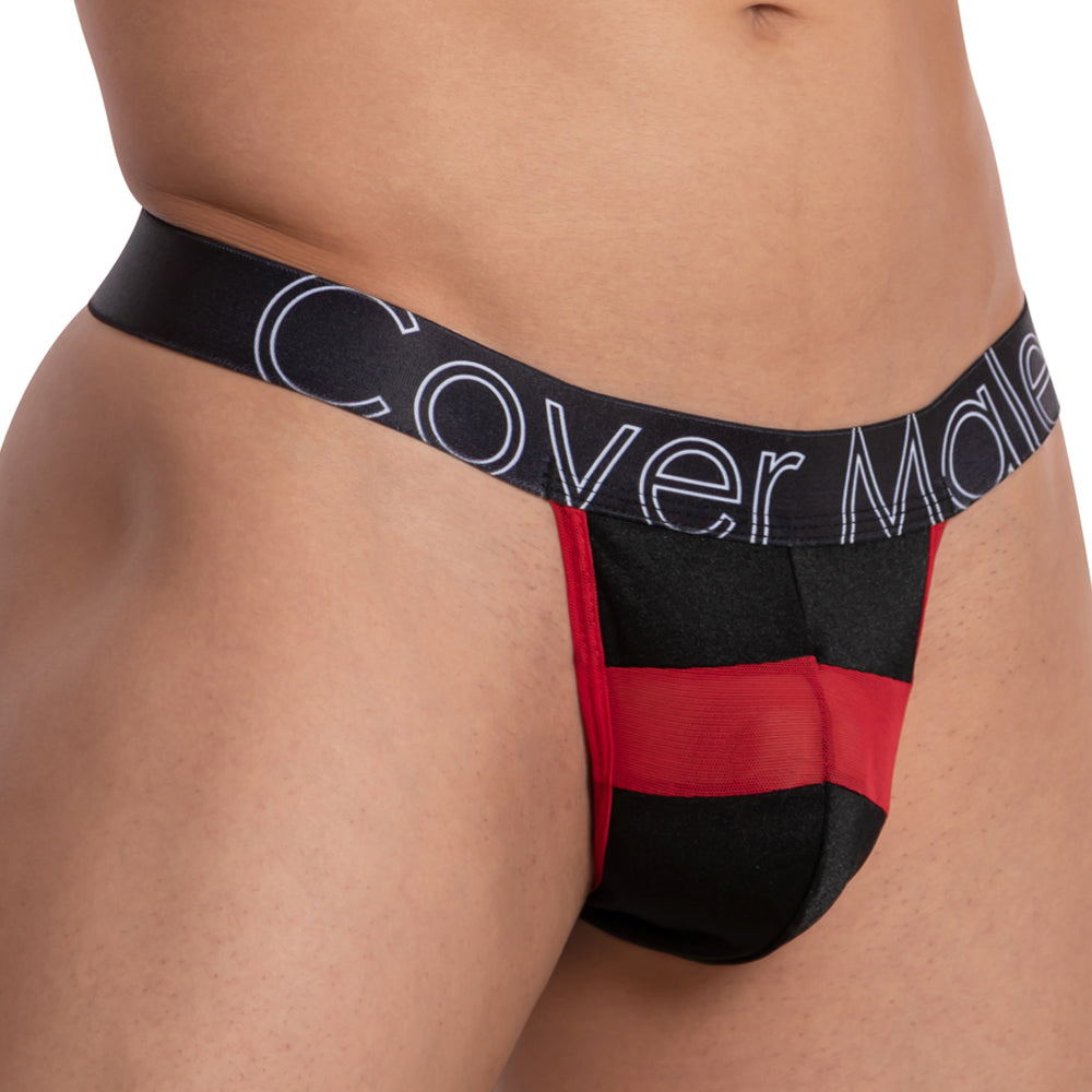 Cover Male CMK065 Focus Sheer Strip Pouch Signature Waistband Thong Mens Underwear