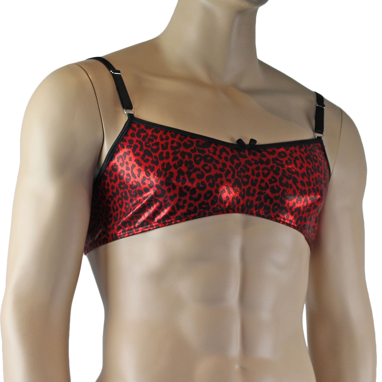Mens Dazzle Animal Leopard Print Bra Top for Males Red