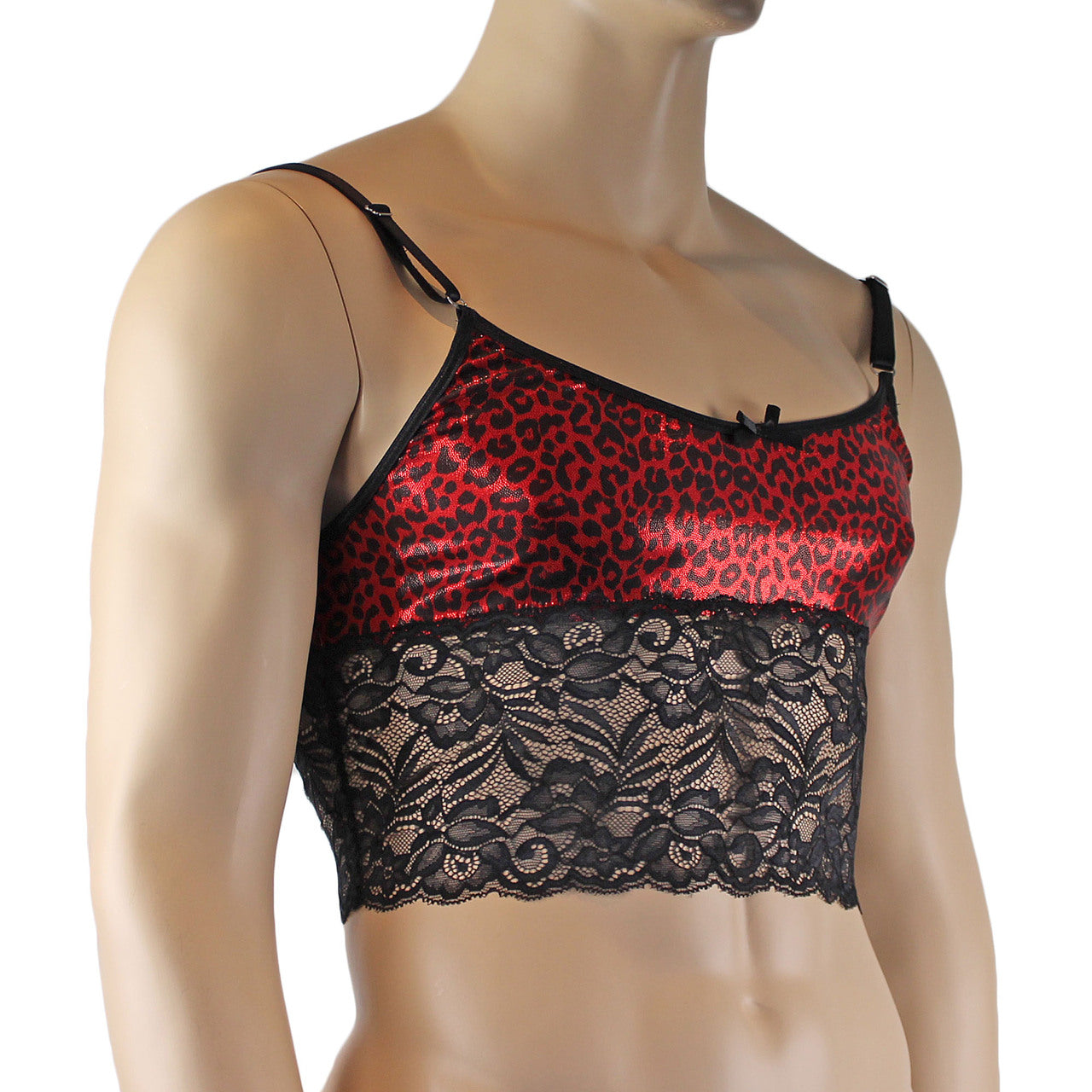 Mens Dazzle Animal Leopard Print Bra Top Camisole Red