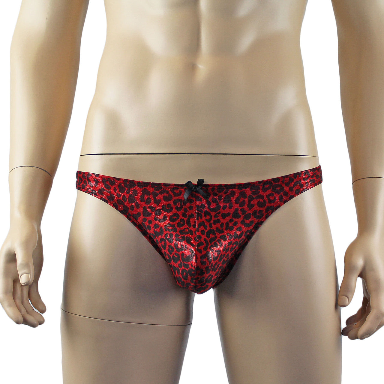 Mens Dazzle Animal Leopard Print Pouch Thong Red