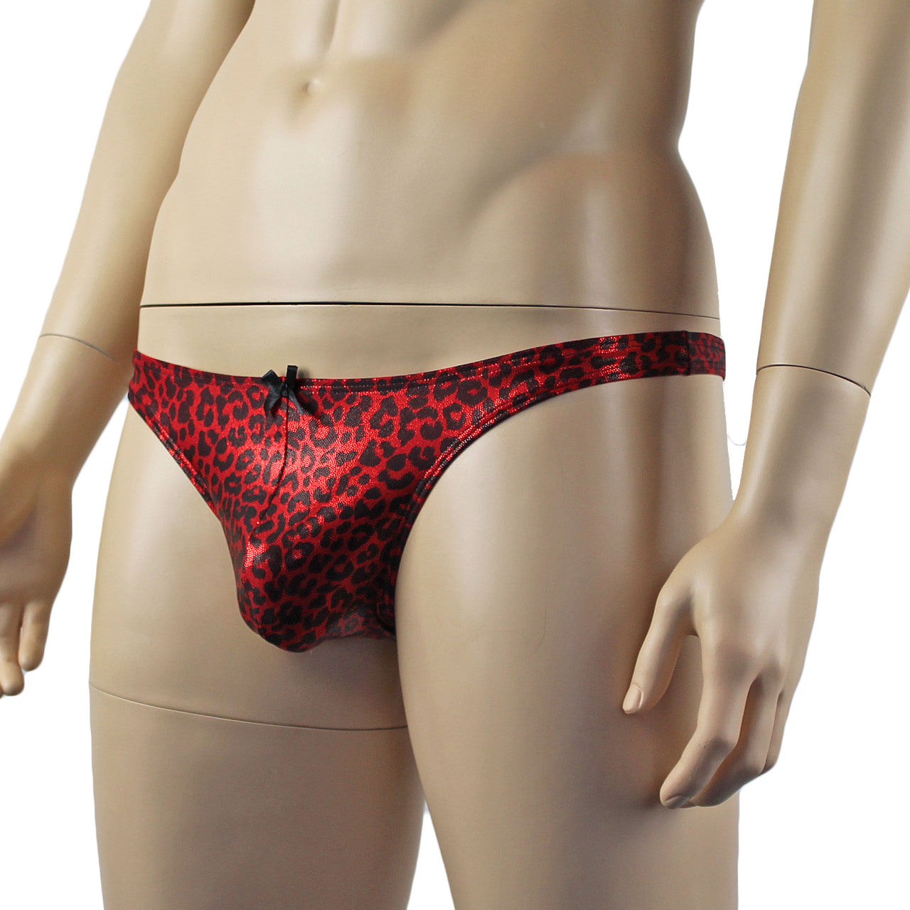 Mens Dazzle Animal Leopard Print Pouch Thong Red