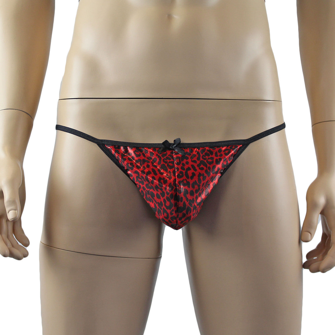 Mens Dazzle Leopard Print Pouch G string Red