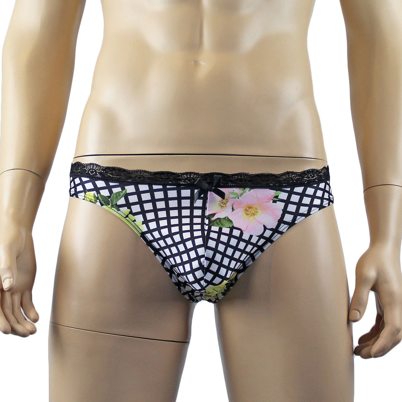 Mens Diana G string Thong in a Flower, Checkered Print Spandex