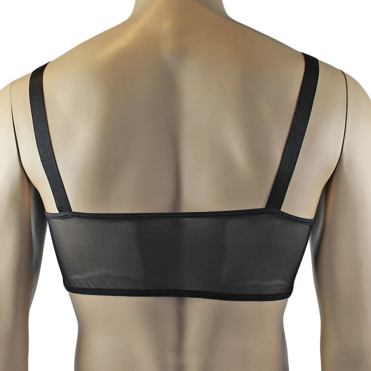 Mens Exotic Sheer Mesh Crop Bra Top Camisole, G string & Garterbelt - Sizes up to 3XL Black