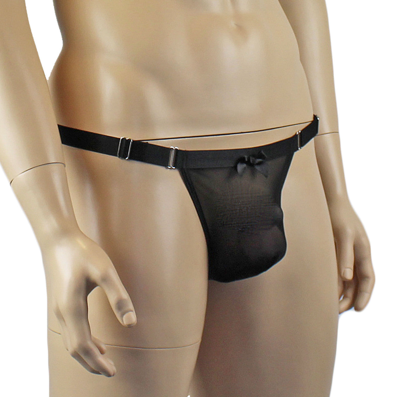 Mens Exotic Mesh G string with Adjustable Waist Strap Black