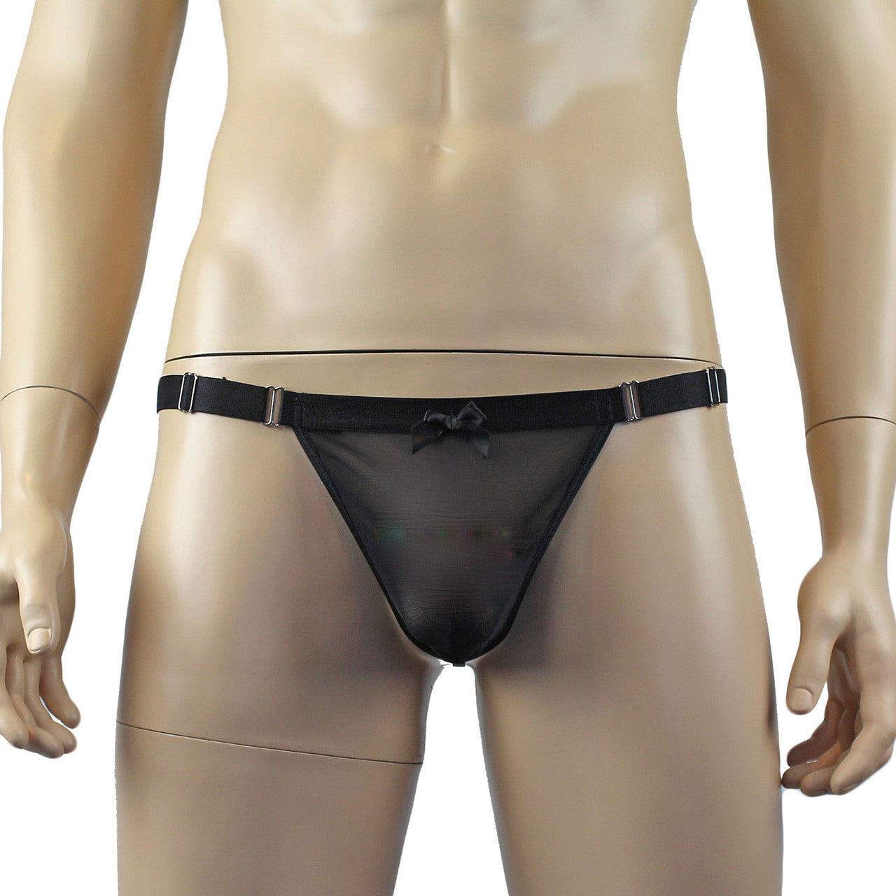 Mens Exotic Mesh G string with Adjustable Waist Strap Black