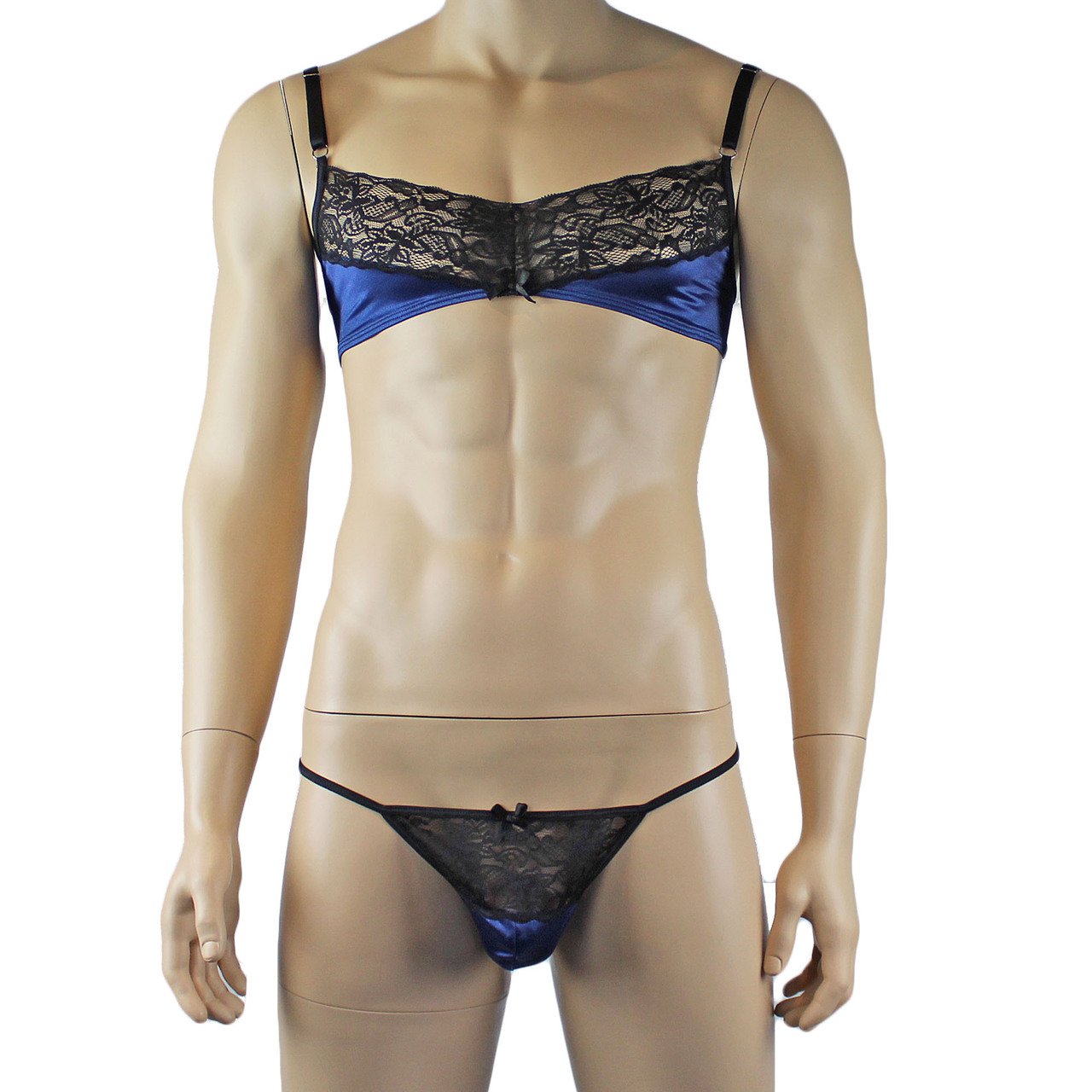 Mens Glamour Bra Top and Pouch G string with Lace Trim (navy & black plus other colours)