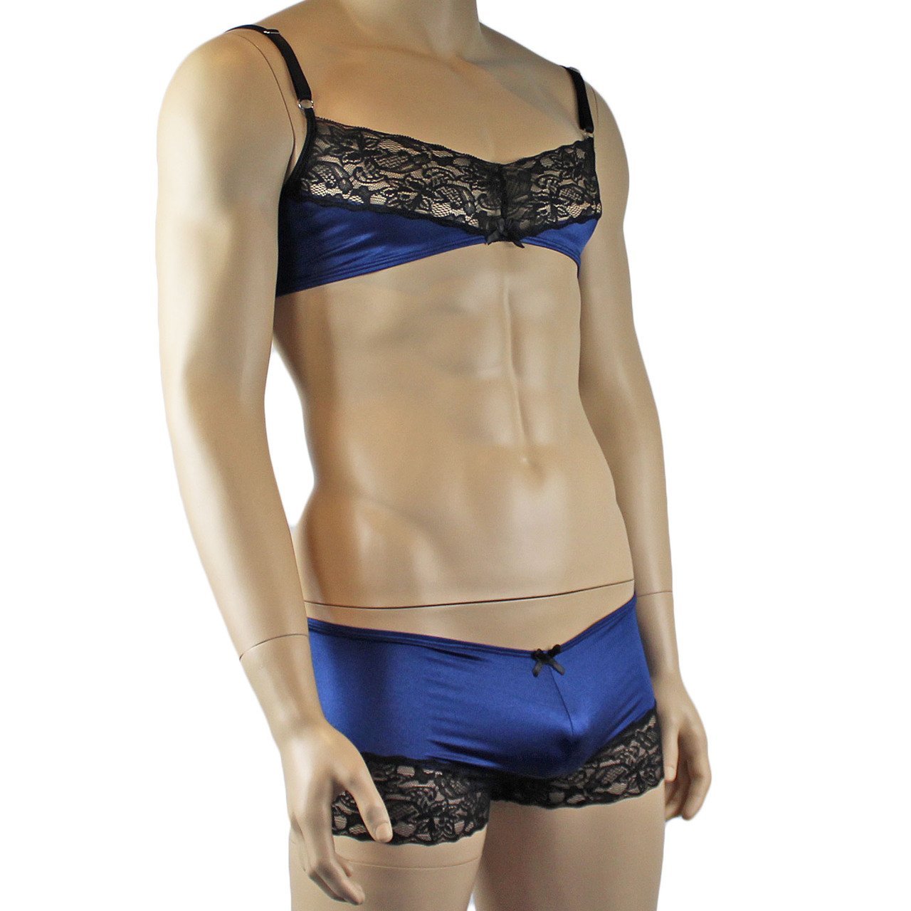 Mens Bra top and Boxer Briefs with Lace Trim (navy & black plus other colours)