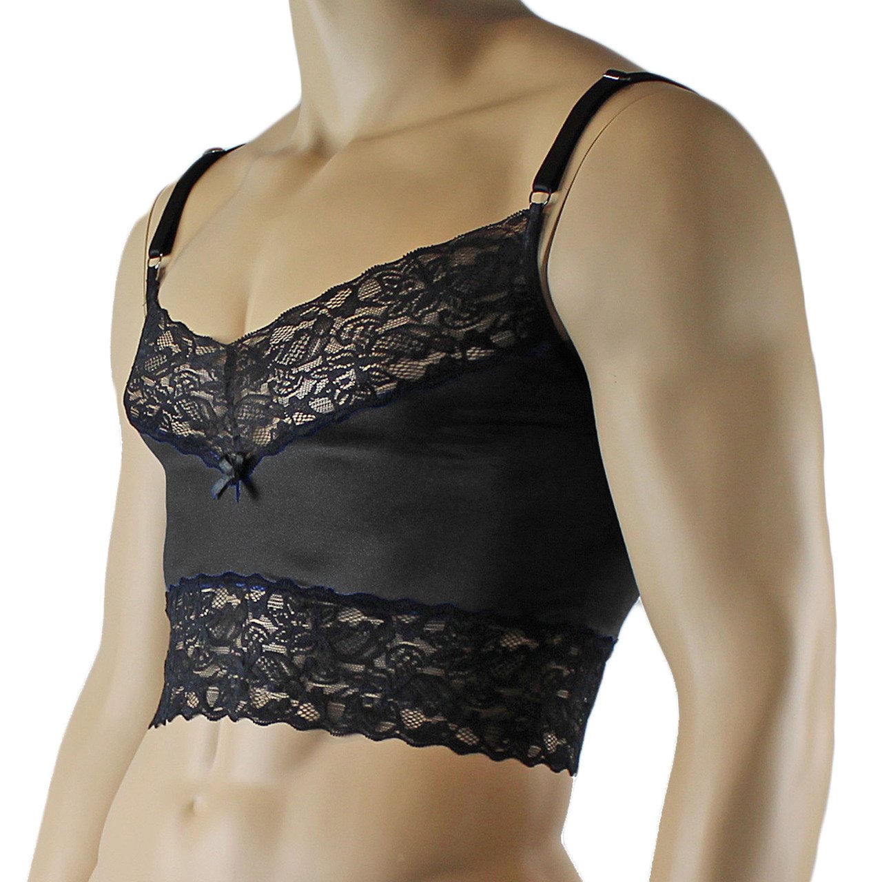 Mens Camisole Top with Lace Trim (black and other colours)