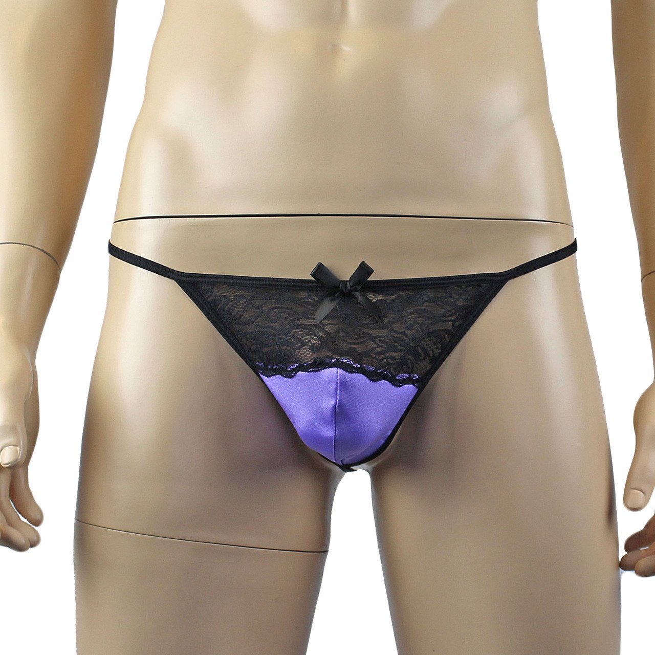 Mens Glamour Lycra & Lace Corset Top, G string & Stockings - Sizes up to 3XL (lilac plus other colours)